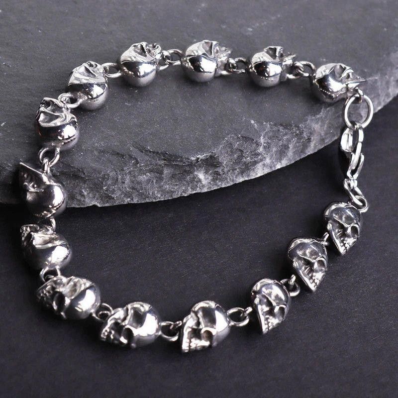 Jewelry Beaded Skull Bracelets in Silver, Men's