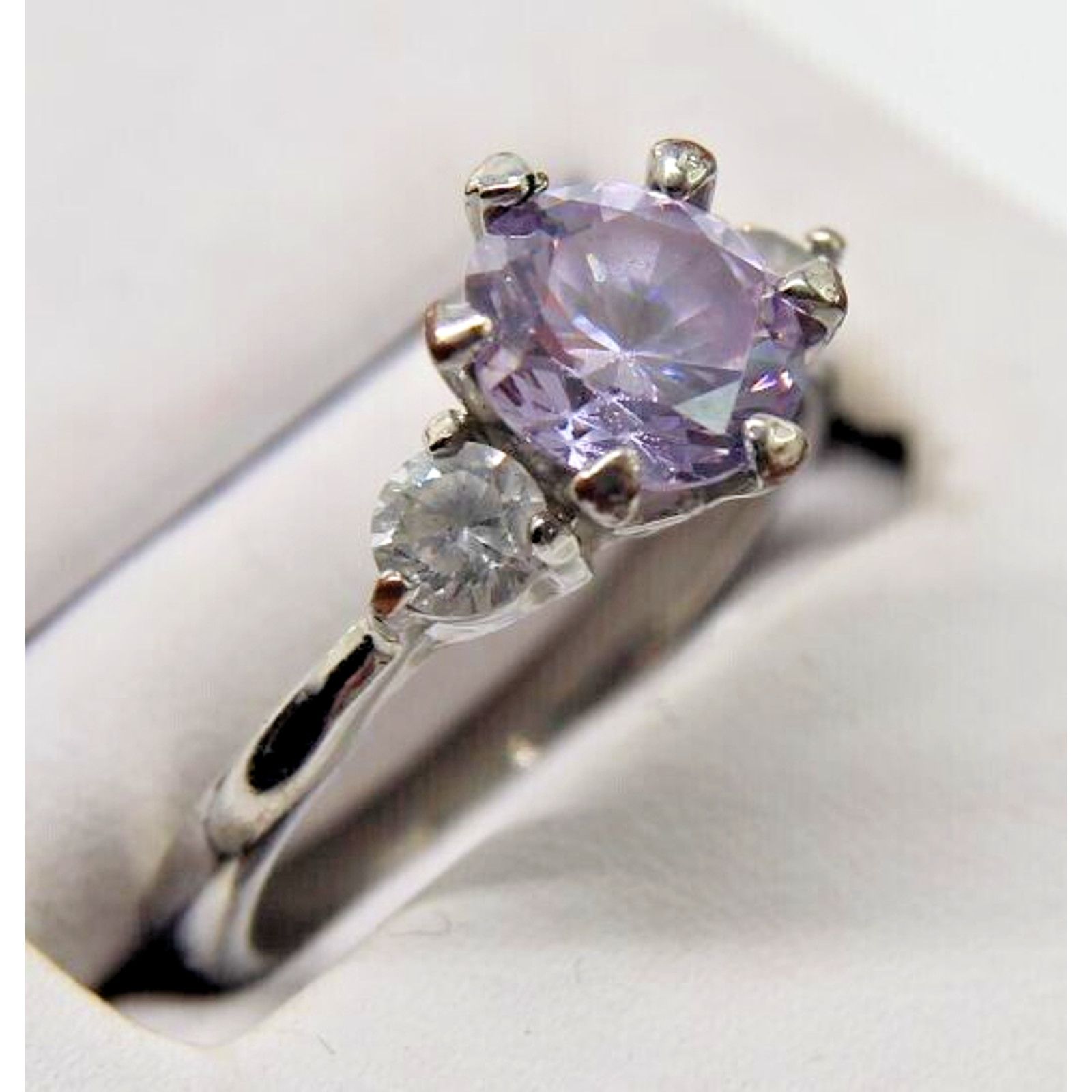 Other Faux Violet Lavender Amethyst Glass Ring •Silvertone •Size 6 Size ONE SIZE - 3 Thumbnail