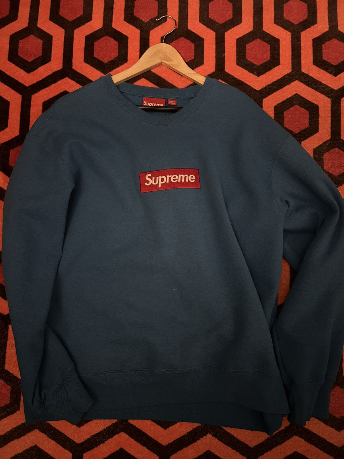 Supreme Navy Box Logo Crewneck | Grailed
