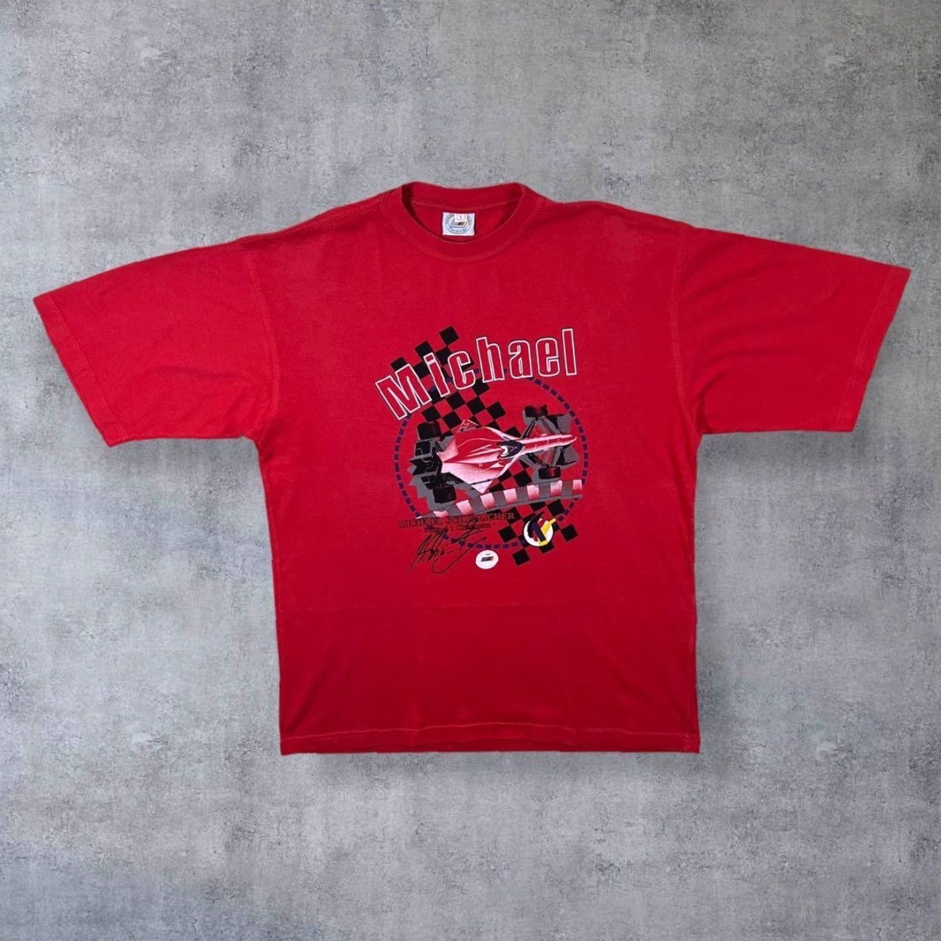 Champion VINTAGE Michael Schumacher “Formula 1 Champion” T-Shirt Red Large XL Boys/Mens Logo Graphic Print Formulation Size US L / EU 52-54 / 3 - 2 Thumbnail
