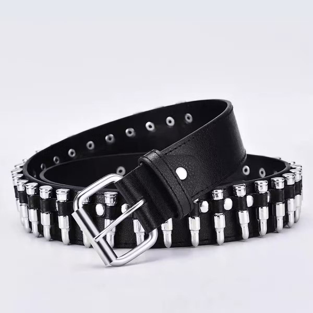 Leather Bullet leather punk belt hollow rivet Size ONE SIZE - 1 Thumbnail