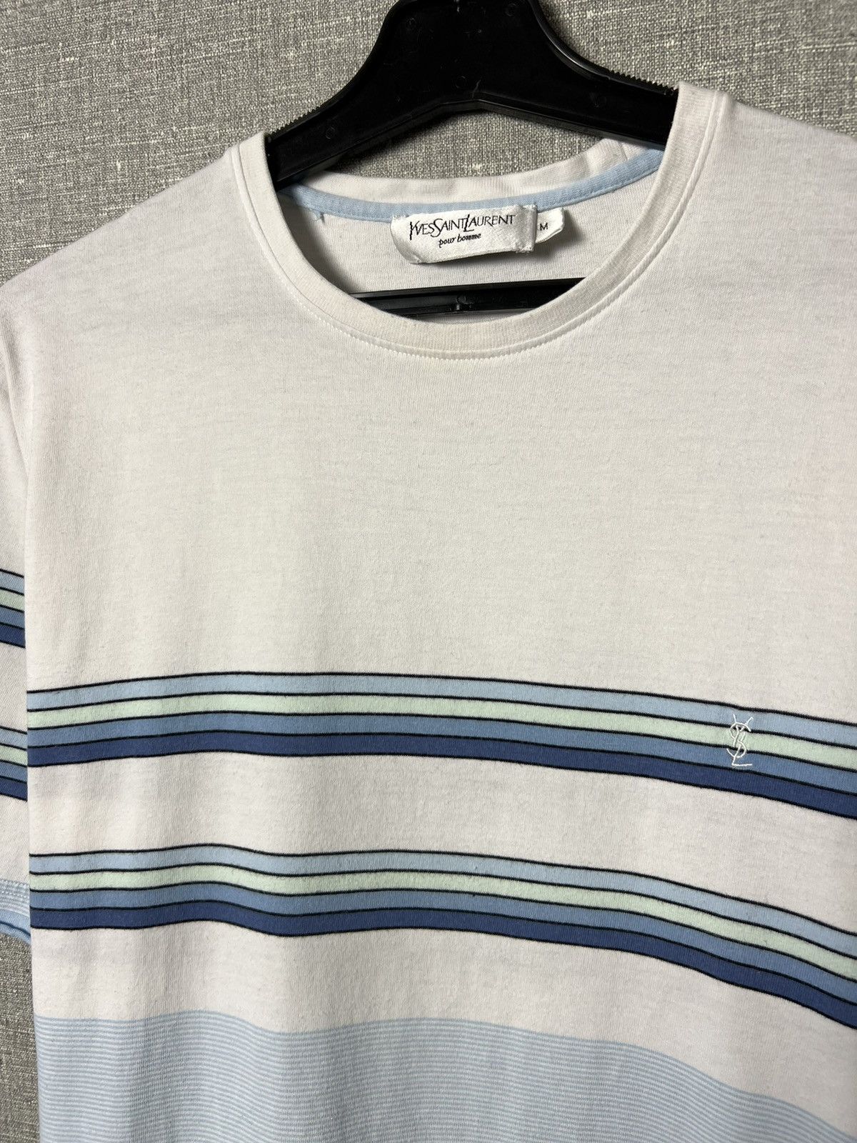 Vintage × Yves Saint Laurent Rare Yves Saint Laurent Striped Tee Embroidered Small Logo Size US M / EU 48-50 / 2 - 5 Thumbnail
