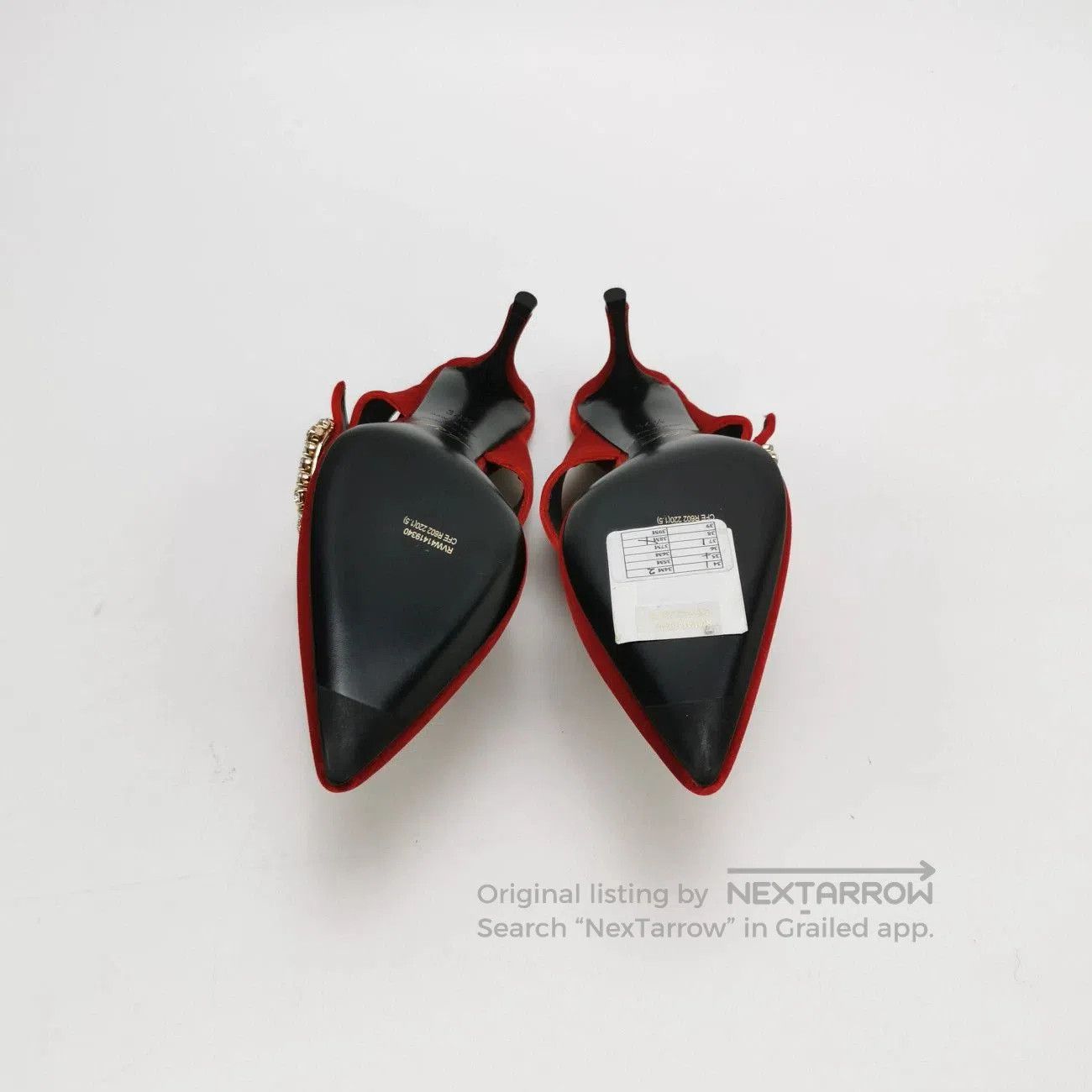 Roger Vivier Roger Vivier Red Velvet Pointed-Toe Slippers. Size US 4.5 / IT 34.5 - 4 Thumbnail