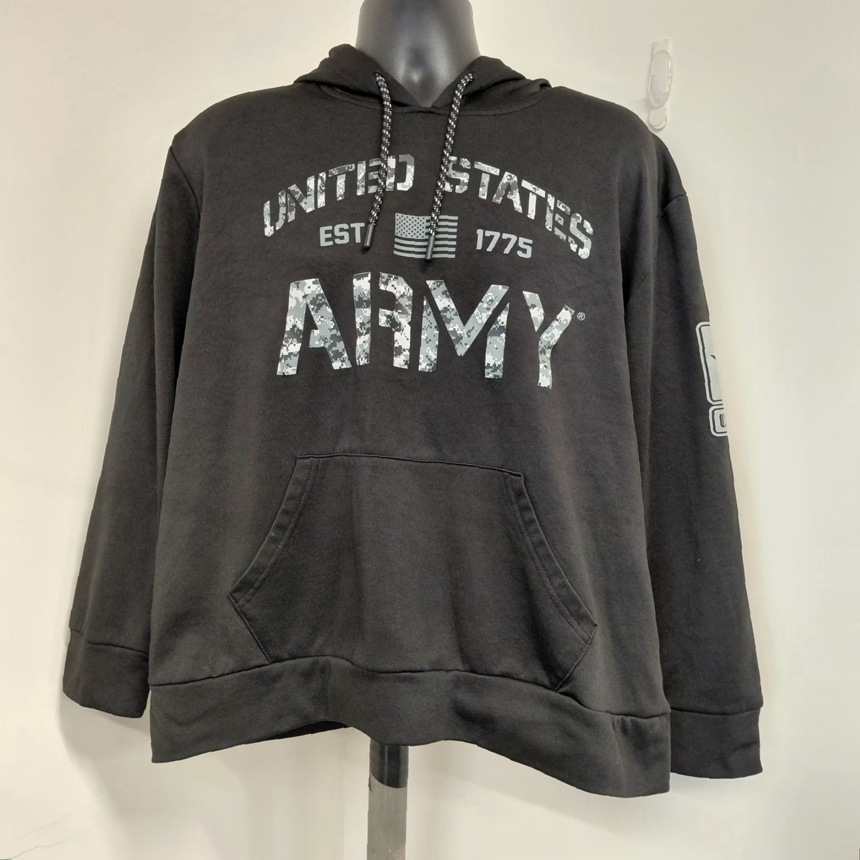 KangaROOS US Army Pullover Hoodie Women XL Black Camo Long Sleeve Kangaroo Pocket Hoodie Activewear Autumn Winter Fall Womens XS? Size XL / US 12-14 / IT 48-50 - 2 Thumbnail