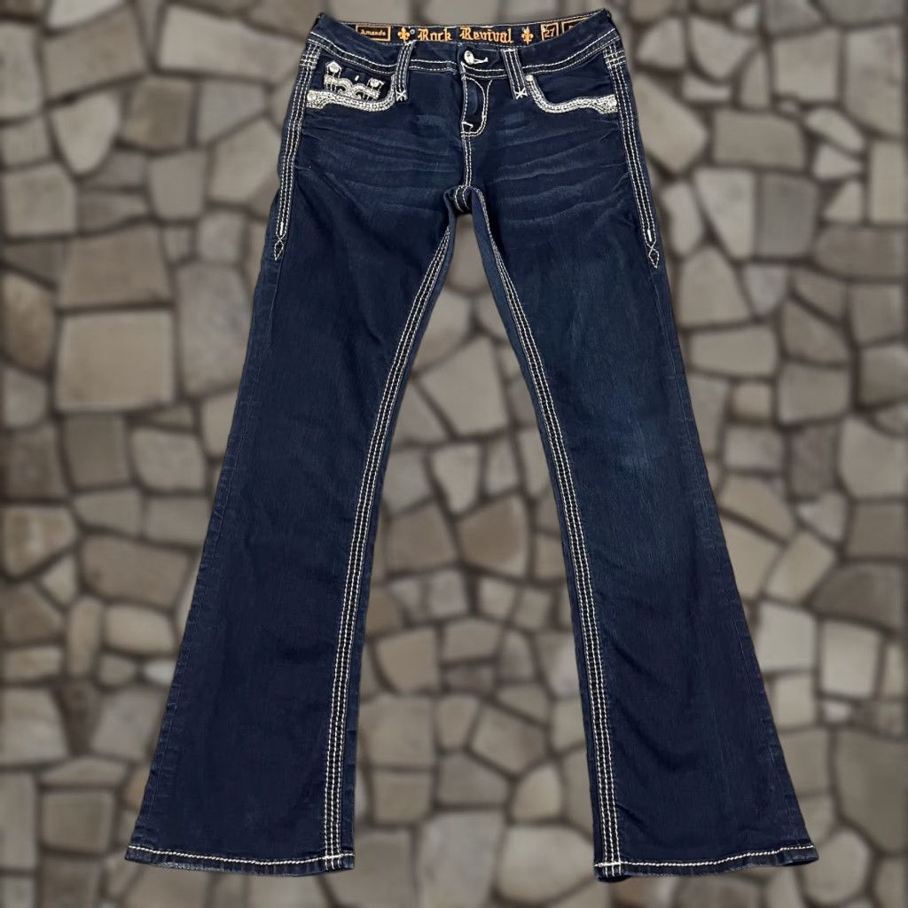 Vintage Rock Revival Bootcut Jeans Womens Size 27 28x30 Blue Denim Rhinestone Size 27" / US 4 / IT 40 - 1 Thumbnail