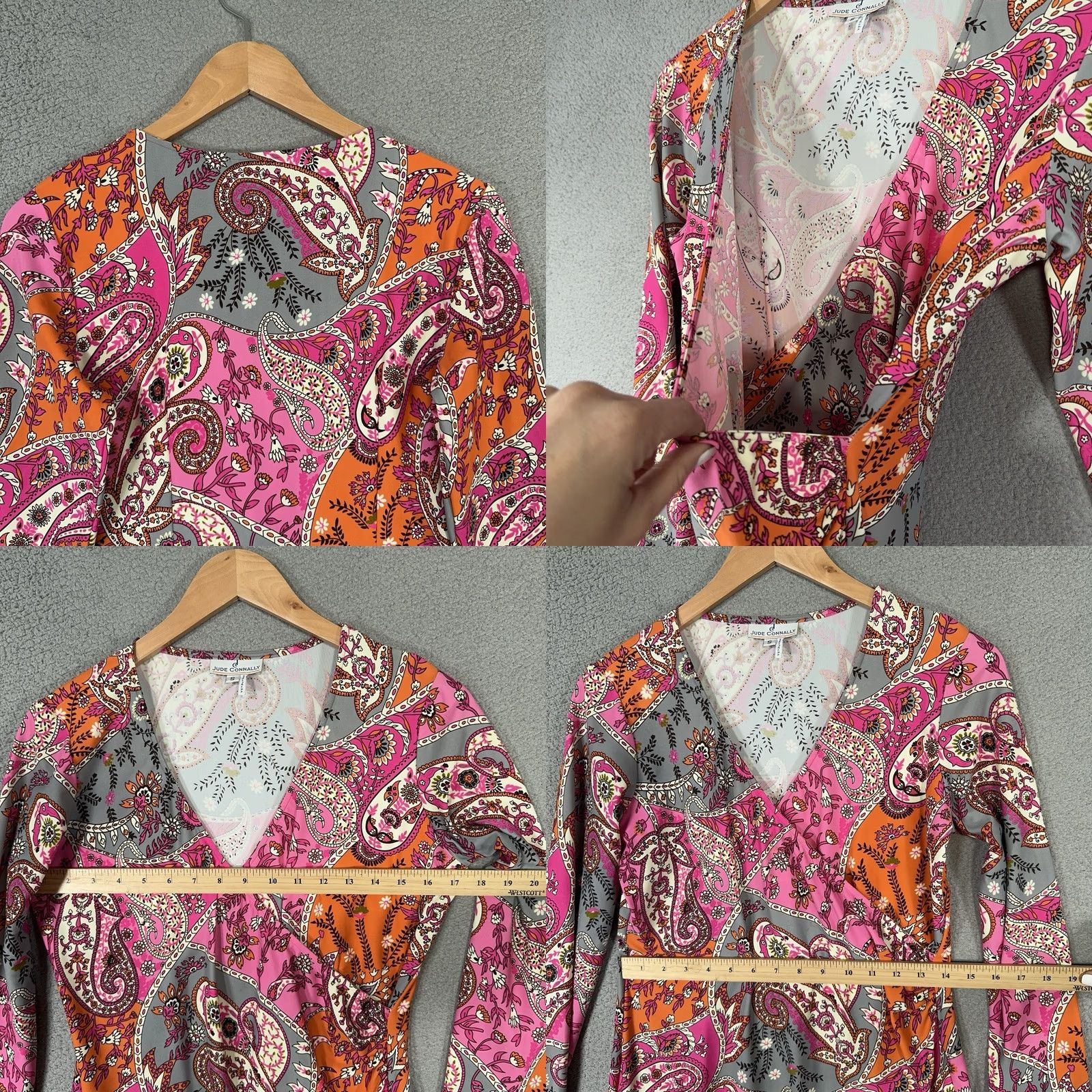 Pinko Jude Connally Dress Women Small Pink Paisley Print Surplice Stretch Resort Wear Size S / US 4 / IT 40 - 8 Thumbnail