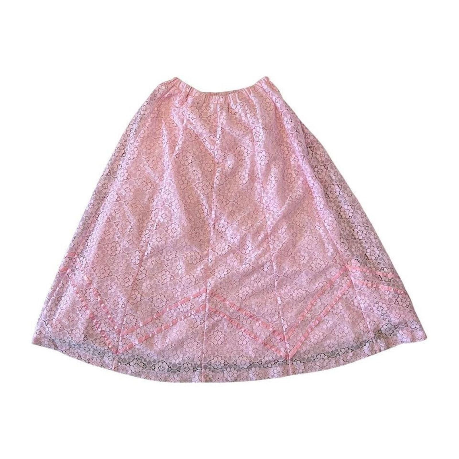 Vintage 70s vintage prairie skirt blouse set sz M pink puff sleeve Size 32" / US 10 / IT 46 - 2 Thumbnail