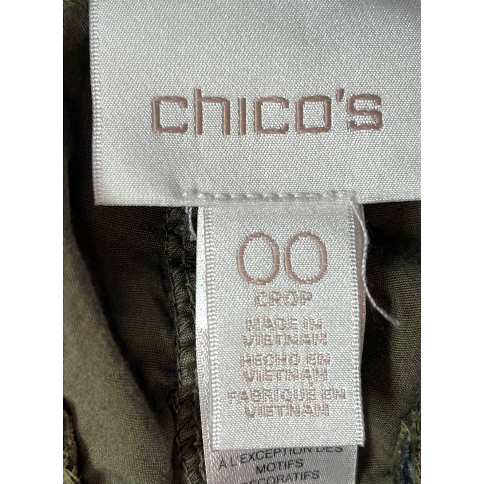 Vintage Chicos Women Pants Cargo Flat Front Slim High Rise 00 Green Twill Straight Leg Inseam 28 in Stretch Cotton Blend Button Zipper Size 24" / US 00 / IT 34 - 6 Thumbnail