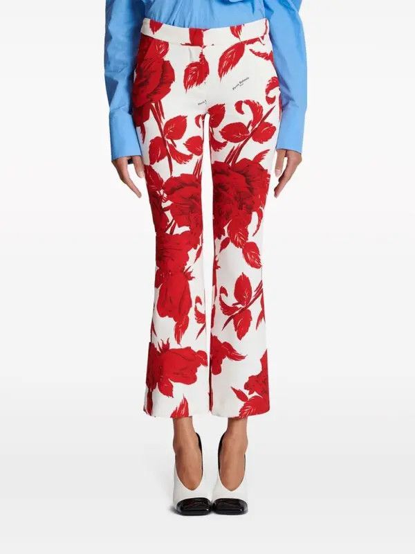 Balmain o1s1wg110825 Floral Print Fla Trousers in White/Red Size 30" / US 8 / IT 44 - 4 Thumbnail