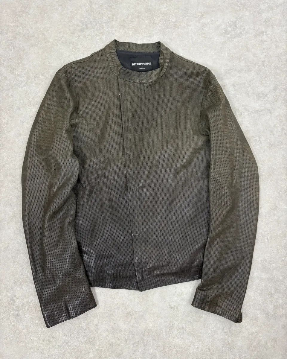 Emporio Armani SS2014 Emporio Armani Asymmetrical Zip Perfored Grey Leather Jacket Size US M / EU 48-50 / 2 - 1 Thumbnail