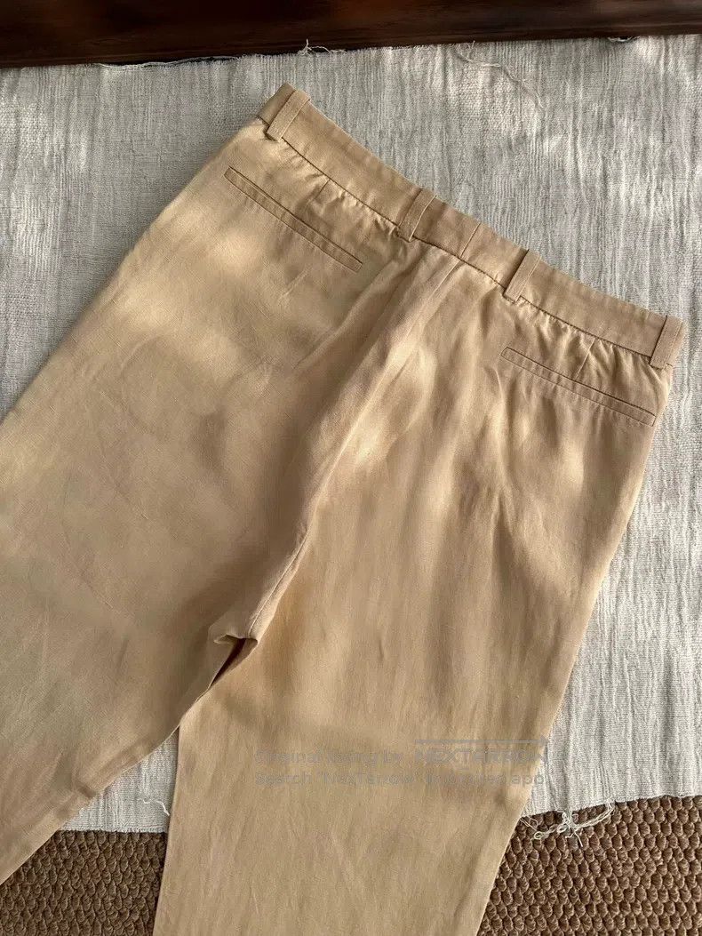 Hermes Hermes Solid Color Linen Straight Nine Pants, Khaki Size 28" / US 6 / IT 42 - 3 Thumbnail