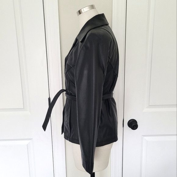 Wilsons Leather Maxima Button-Up Tie-Waist Leather Jacket Biker Retro Y2K Size XS / US 0-2 / IT 36-38 - 6 Thumbnail