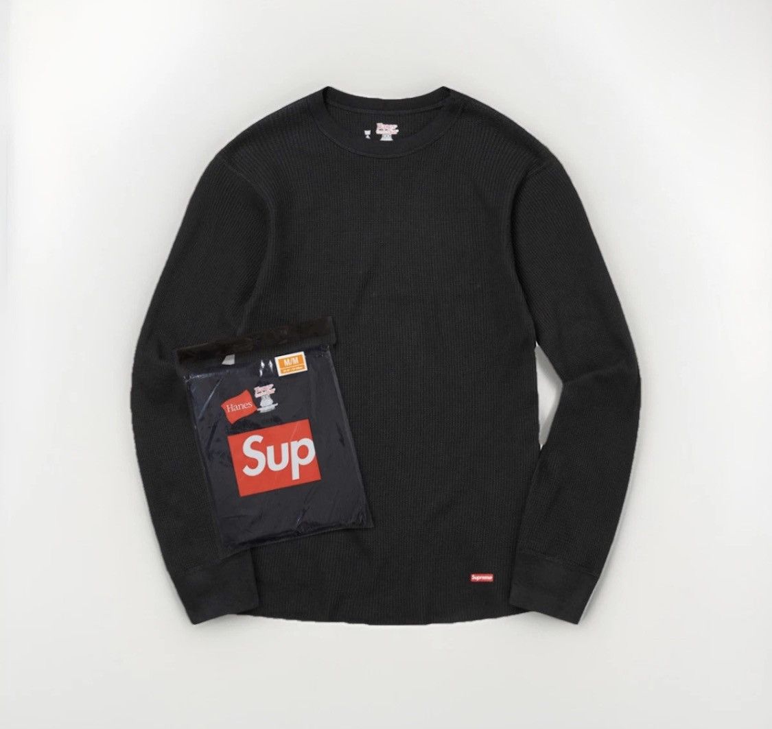 Hanes × Supreme Supreme Hanes Thermal Crewneck Black Brand New Size Medium Size US M / EU 48-50 / 2 - 1 Thumbnail