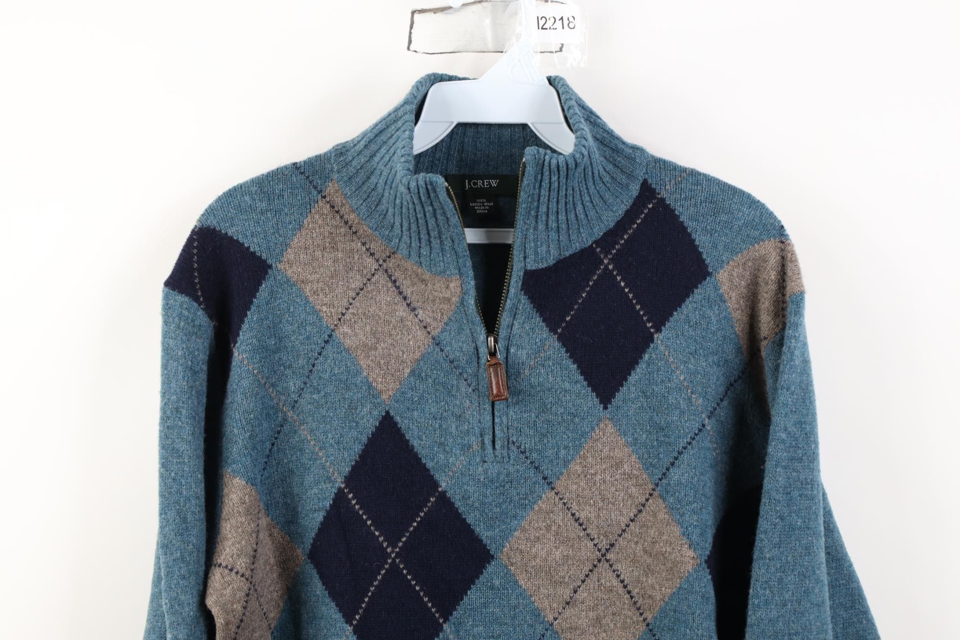 J.Crew Vintage Y2K J Crew Lambswool Diamond Knit 1/4 Zip Sweater Size US M / EU 48-50 / 2 - 2 Thumbnail