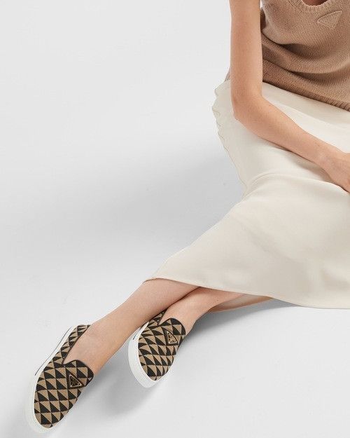 Prada o1w1db11124 Embroidered Fabric Slip Ons in Black/Beige Size US 6 / IT 36 - 3 Thumbnail