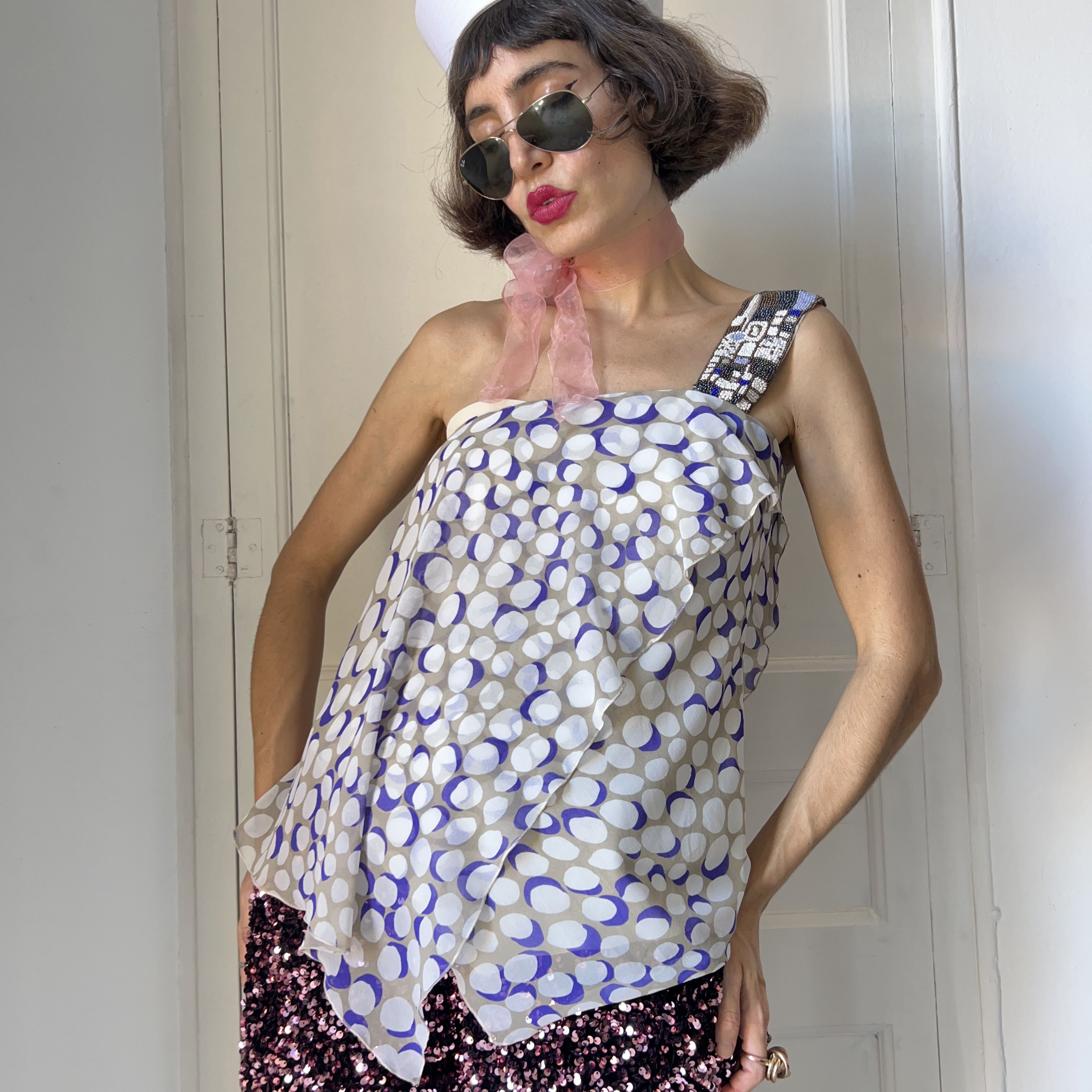 Vintage Vintage Y2K Asymmetrical Polka Dot Blouse Size M / US 6-8 / IT 42-44 - 4 Thumbnail