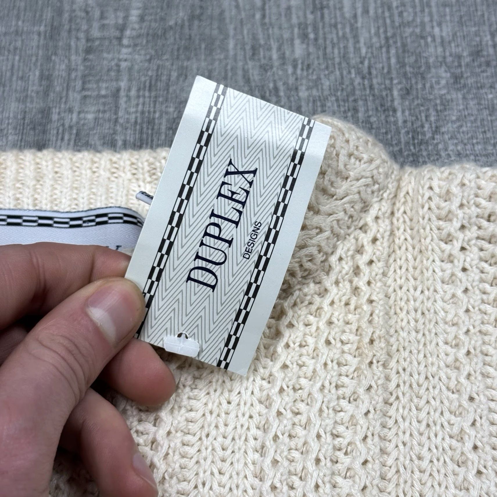 VINTAGE Duplex Designs Knit Sweater Pullover Crew Neck Men’s Size XL Ivory Cable-Knit 90s