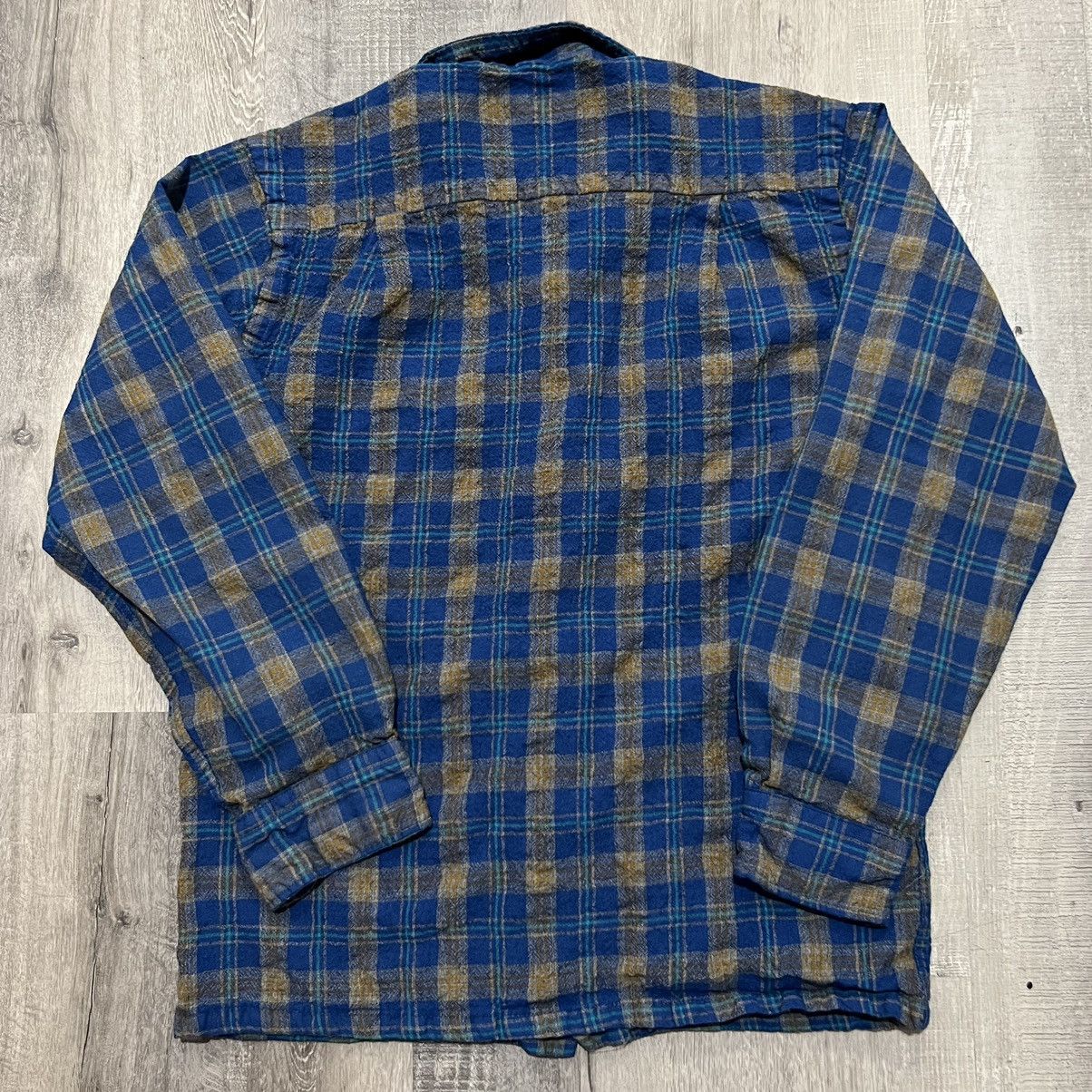 JCPenney × Vintage VTG Penneys Plus Blue Plaid Loop Collar 60s Flannel Shirt Size US M / EU 48-50 / 2 - 2 Thumbnail