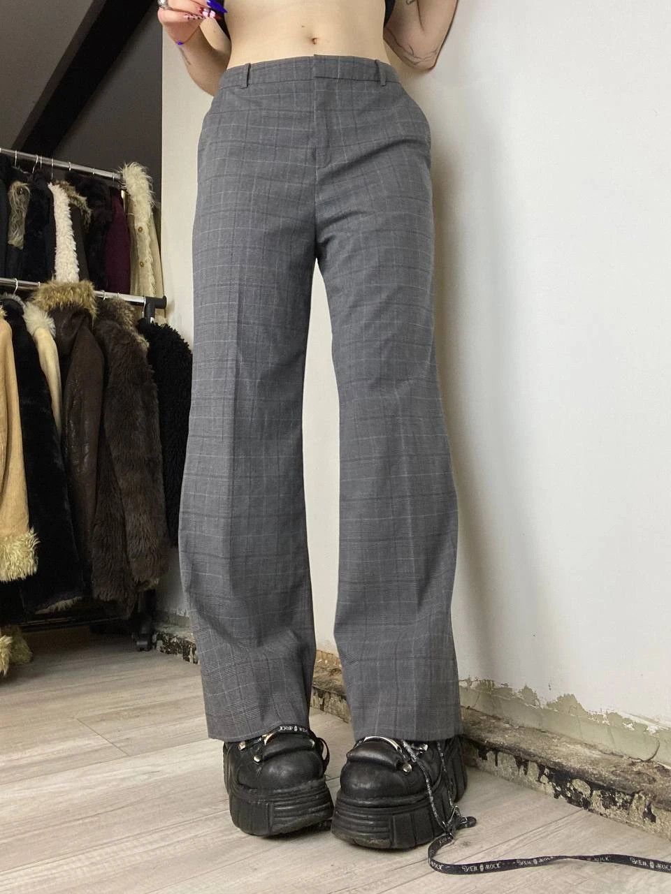 Hysteric Glamour × Vintage 2000s vintage baggy wide leg Y2k grey office pants Size 27" / US 4 / IT 40 - 2 Thumbnail