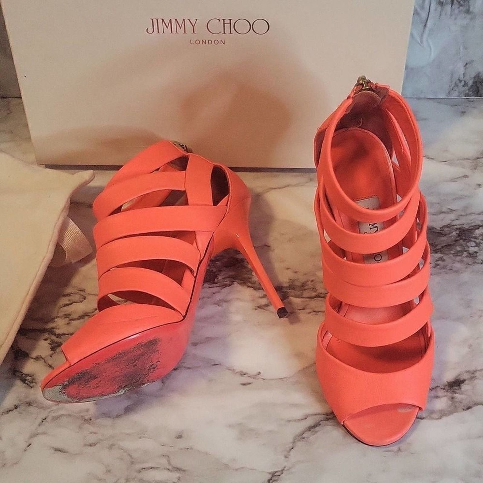 Jimmy Choo Jimmy Choo Damsen Neon Flame Nappa Leather Sandals Heels 6.5 Size US 6.5 / IT 36.5 - 14 Thumbnail