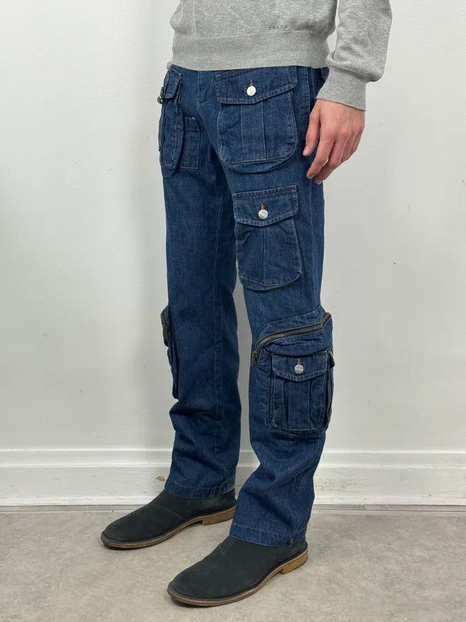 Daniele Alessandrini Daniele Alessandrini Blue Multi-Pocket Cargo Jeans Size US 32 / EU 48 - 2 Thumbnail