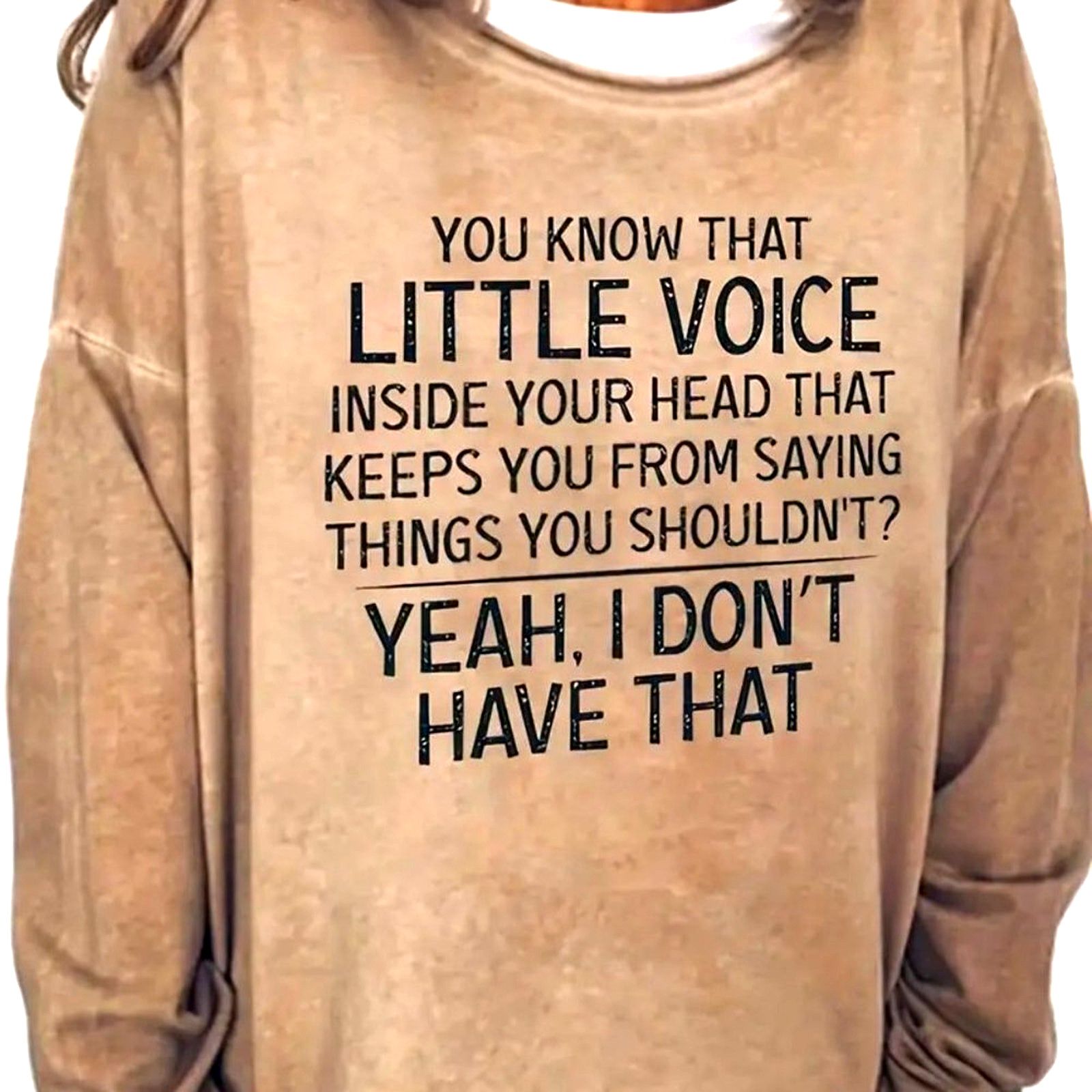 Other Funny Crew Neck Long Sleeve Little Voice Shirt Khaki XXL 14 Size XL / US 12-14 / IT 48-50 - 2 Thumbnail