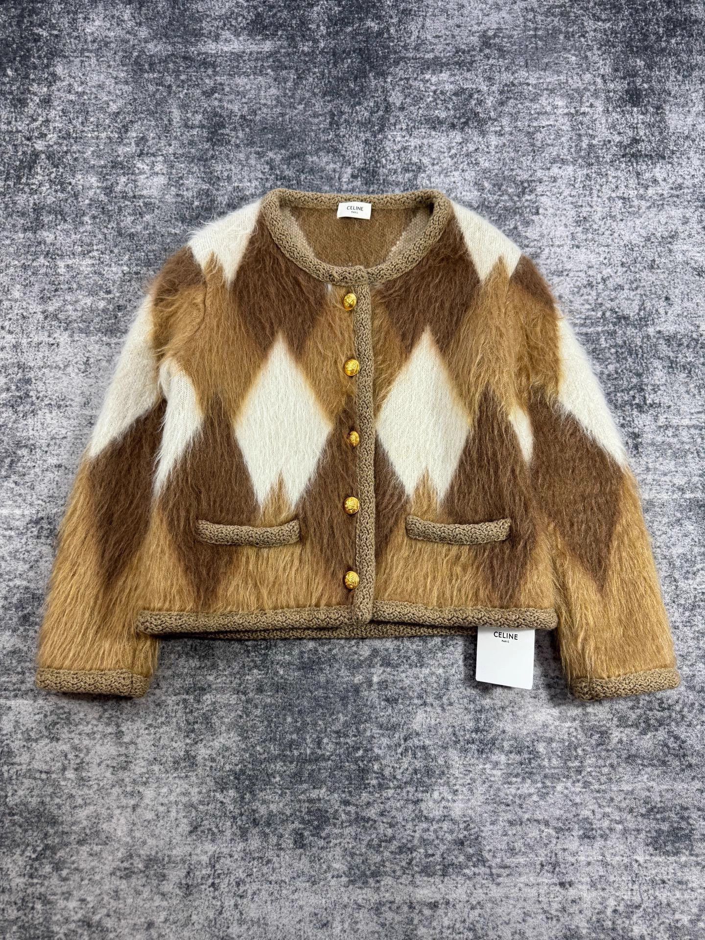 Celine Diamond Quilted Mohair Gold Button Jacket XS