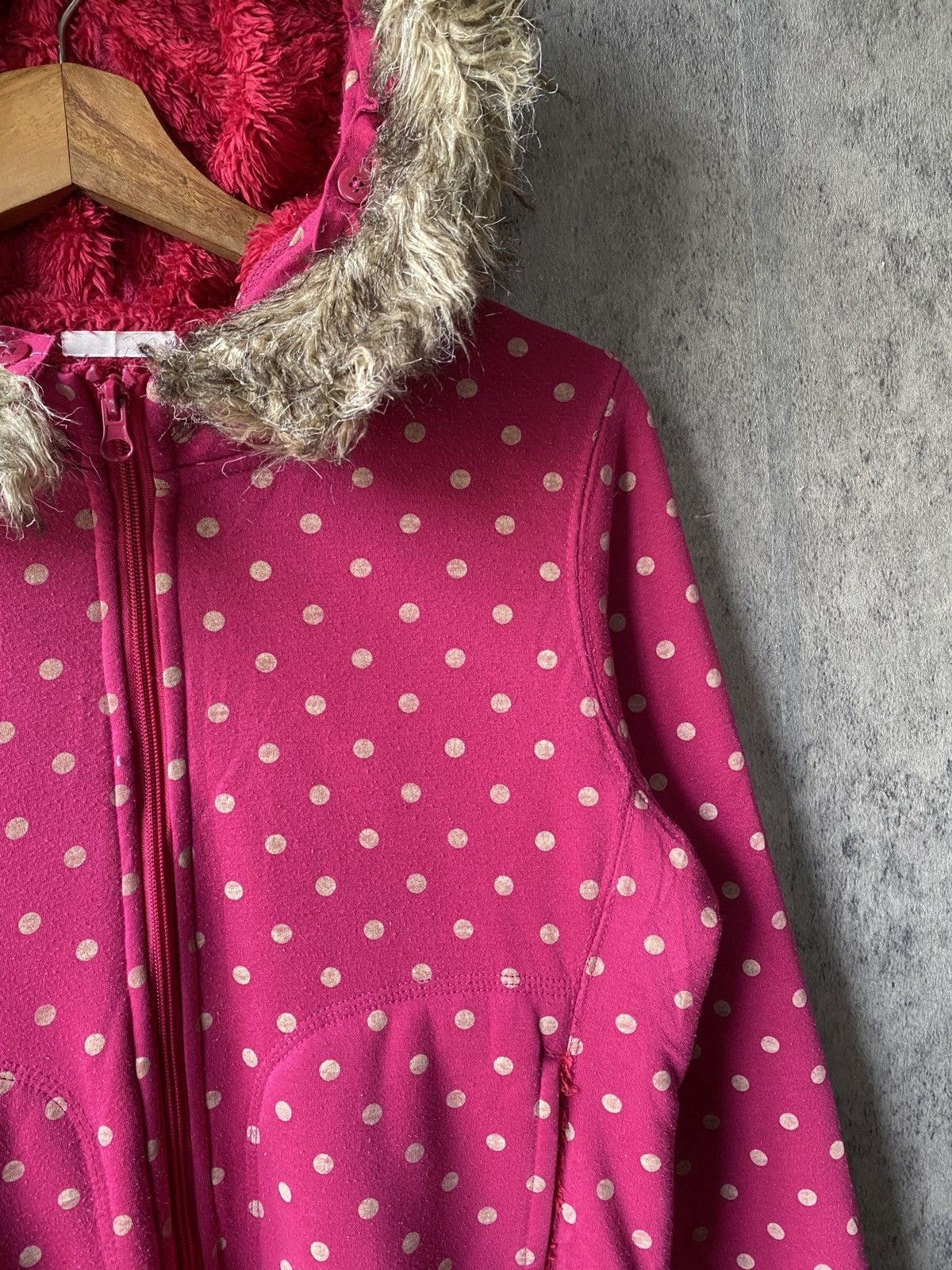 Japanese Brand Polkadot Faux Fur Design Hoodie