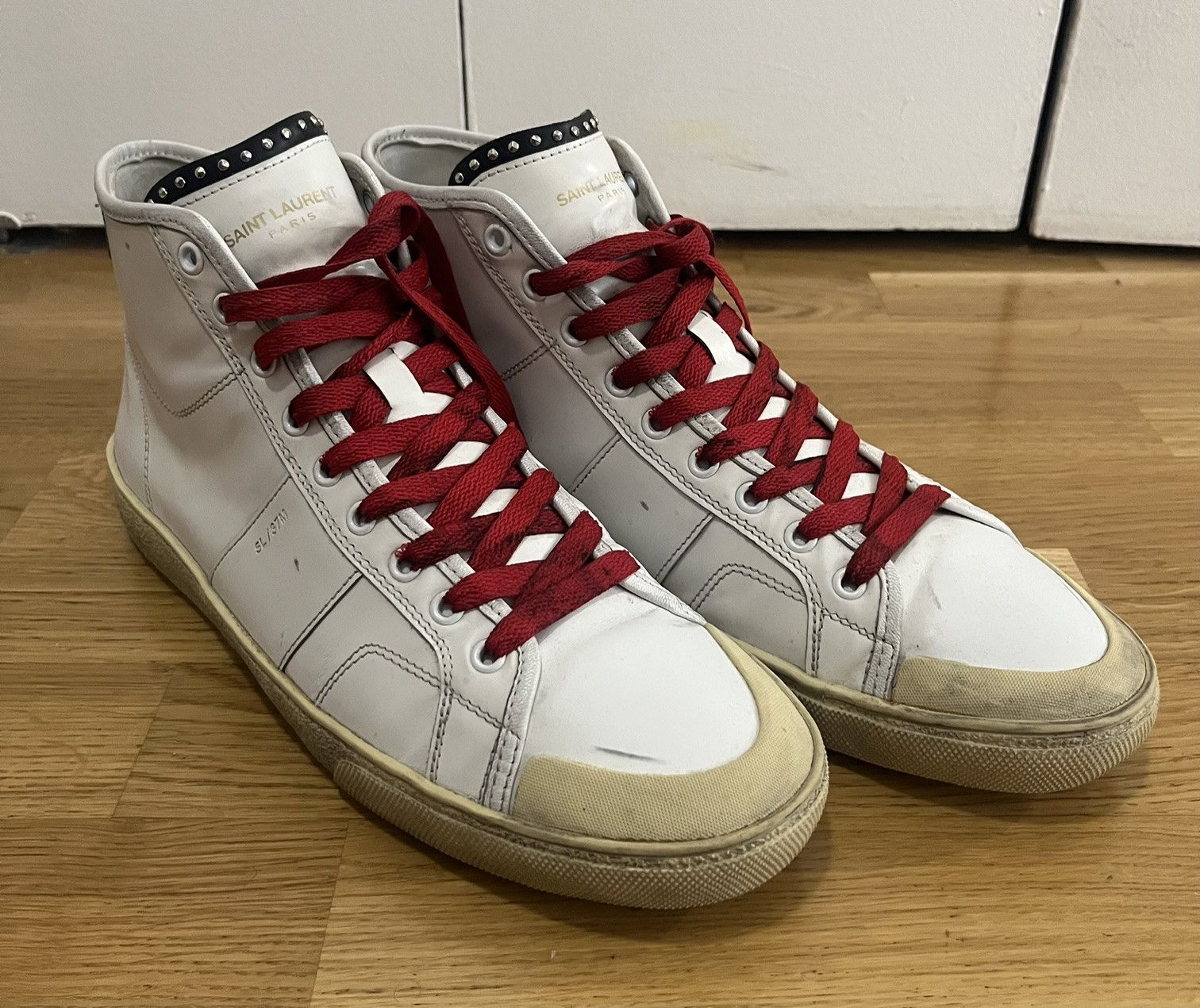 Saint Laurent Paris SLP High Top Distressed Sneakers