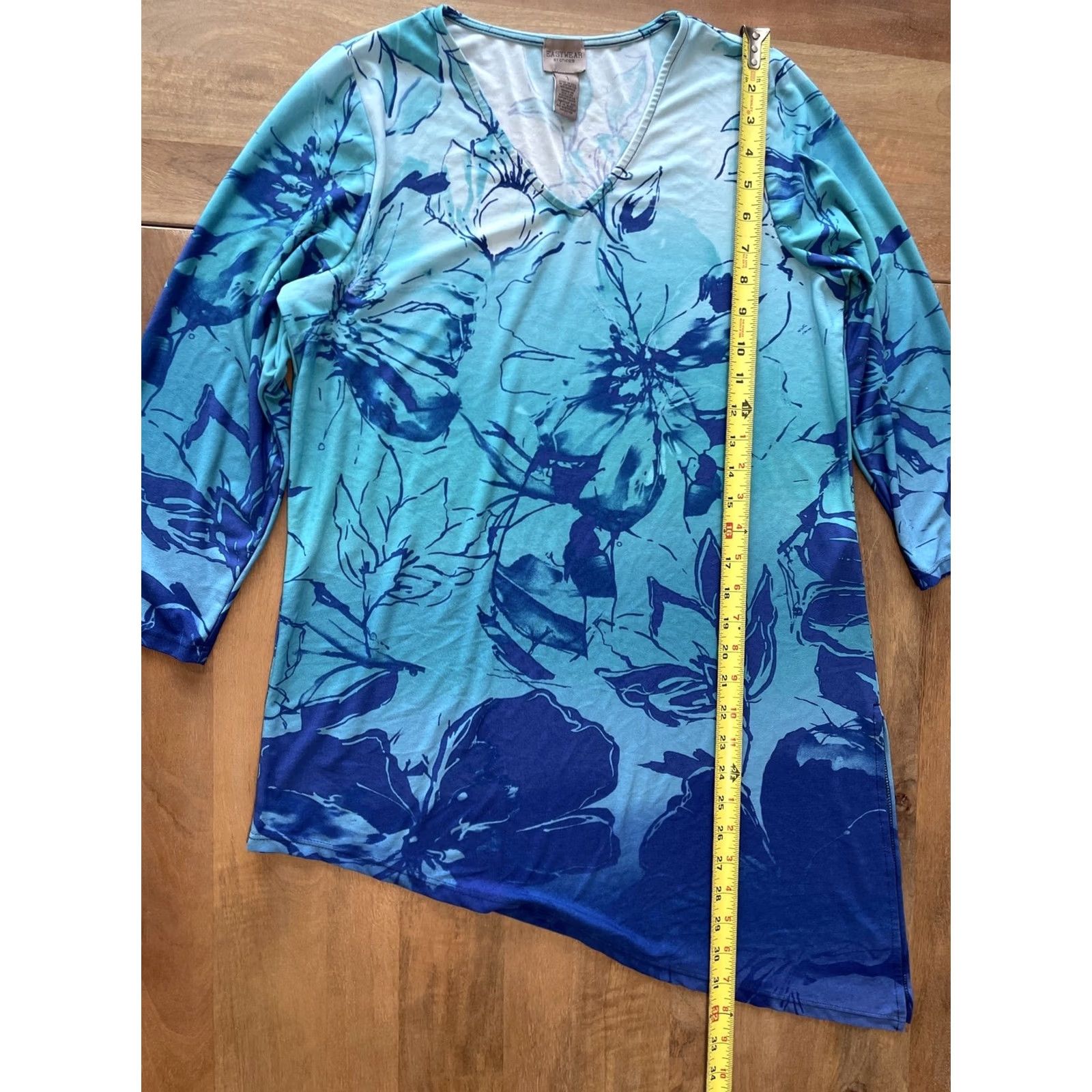 Vintage VINTAGE CHICOS Top Blue Floral 3/4 Sleeve Stretch Size 1 Made USA Easywear Size XS / US 0-2 / IT 36-38 - 5 Thumbnail