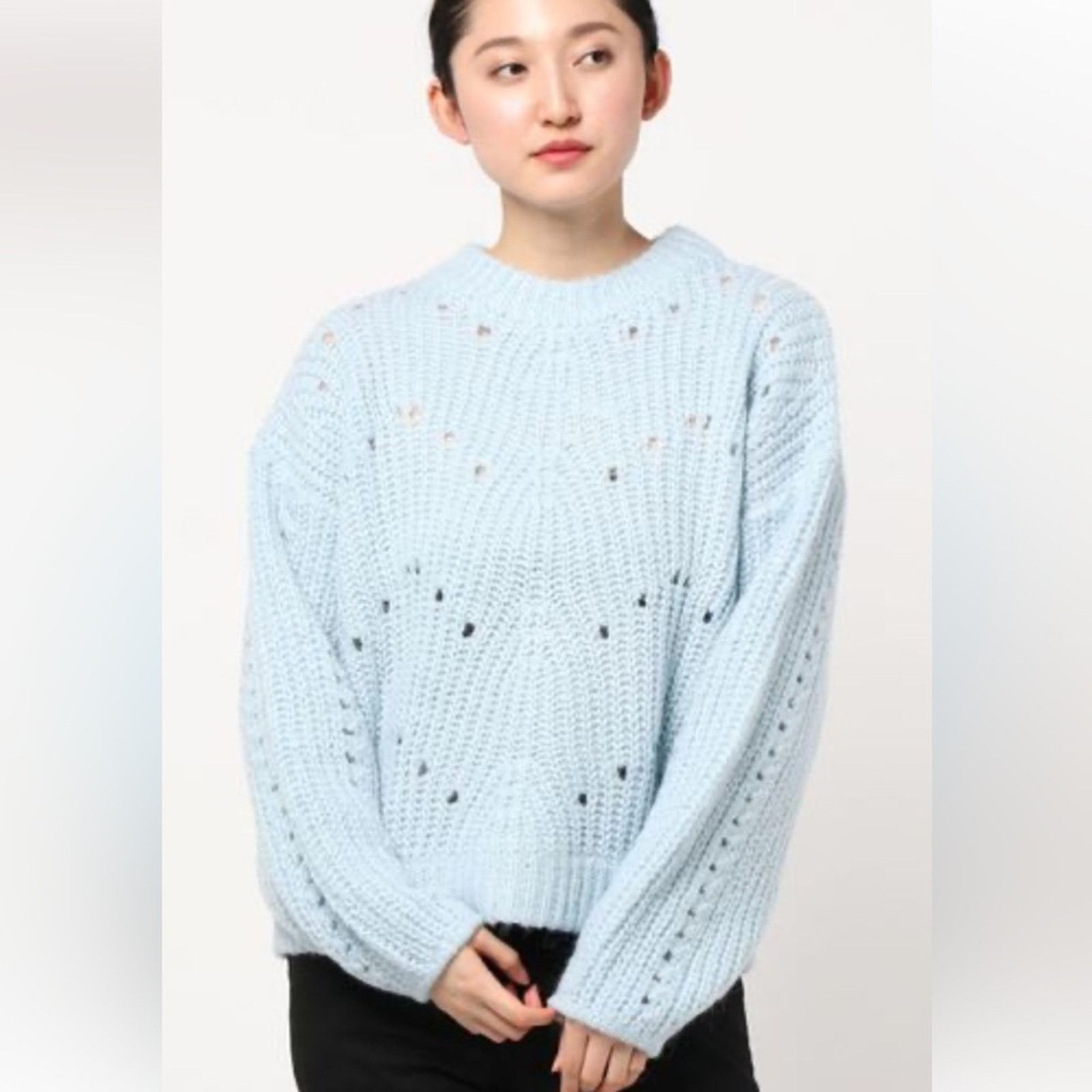 MOUSSY MOUSSY $320 Pale Blue Eyelet Volume Sleeve Sweater sz 1 Sm Size S / US 4 / IT 40 - 12 Thumbnail
