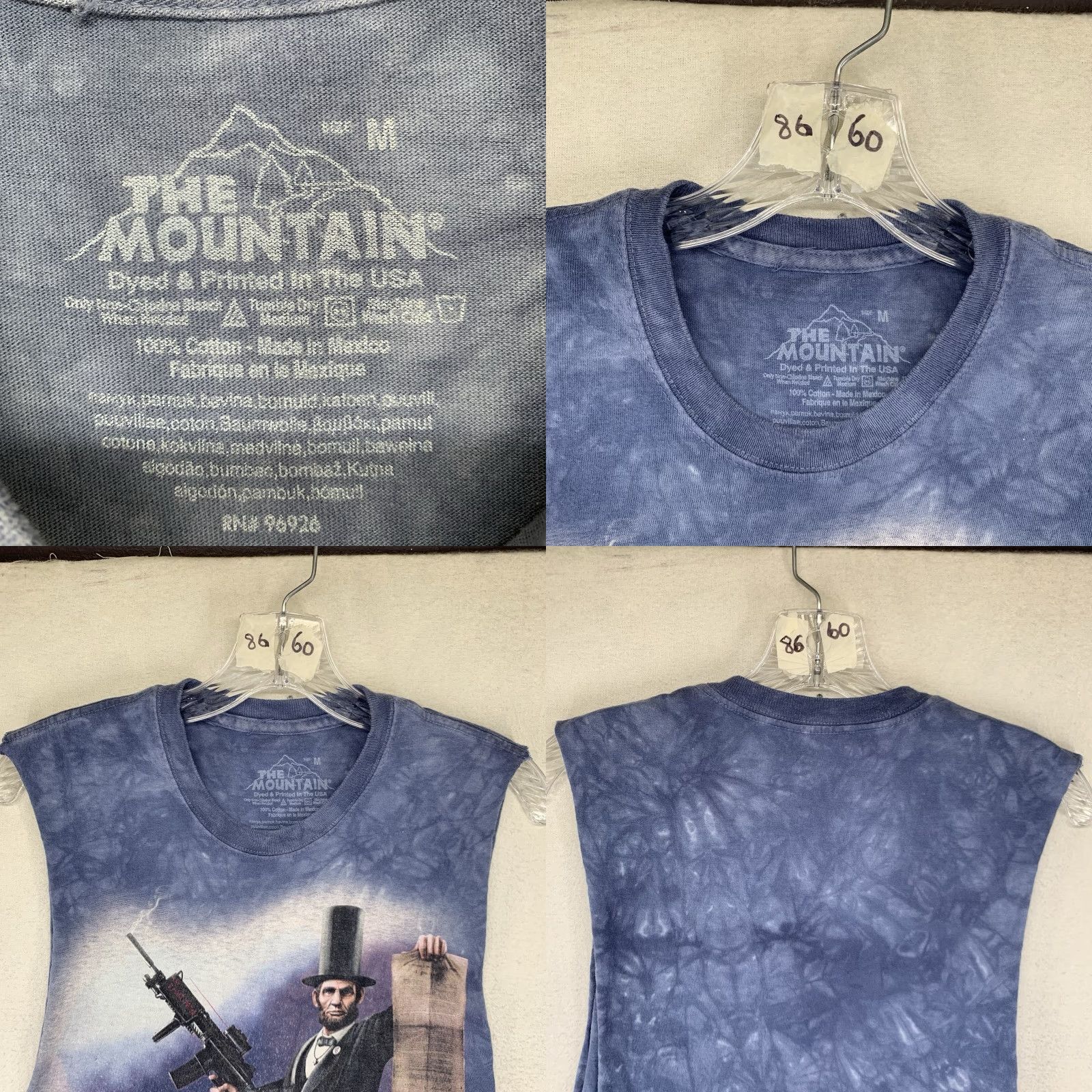 The Mountain The Mountain Men’s T-Shirt Blue Abraham Lincoln Bear Machine Gun Graphic Crew Neck Medium Casual Size US M / EU 48-50 / 2 - 8 Thumbnail