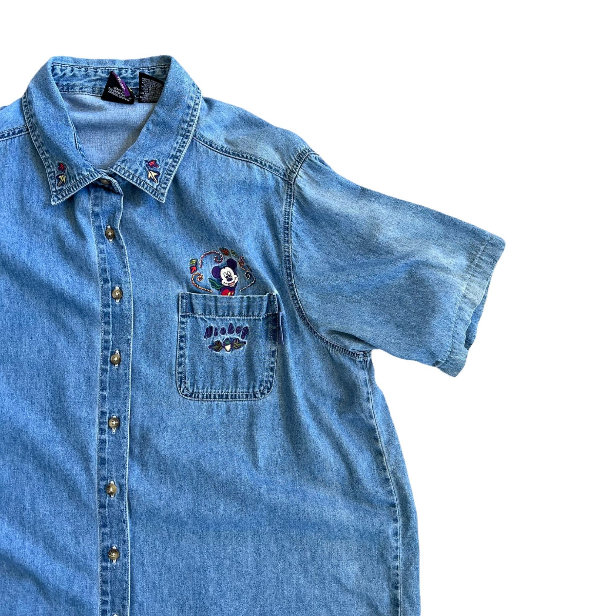 Disney Vintage Mickey Mouse Fall Embroidered Denim Shirt 18 Size XXL / US 16-18 / IT 52-54 - 2 Thumbnail