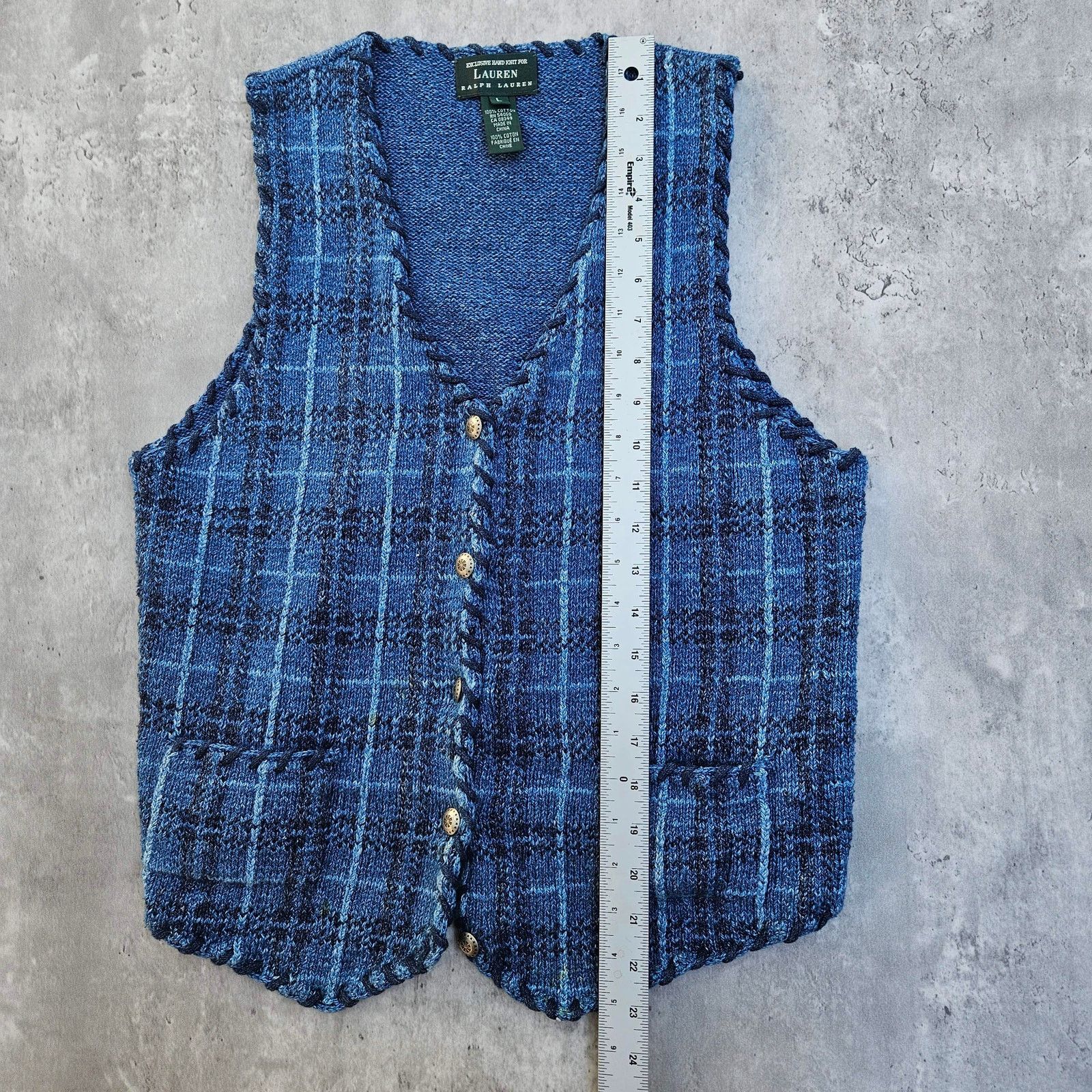 Lauren Ralph Lauren Vintage Y2K LAUREN RALPH LAUREN Cable Knit Blue Sweater Vest Size L / US 10 / IT 46 - 5 Thumbnail