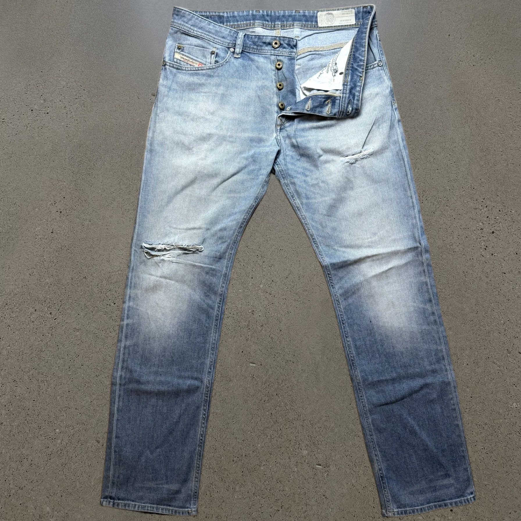 Diesel Jeans Men 32x32 Blue Straight Leg Stretch Light Wash Thrash 0842h Waykee, Men's