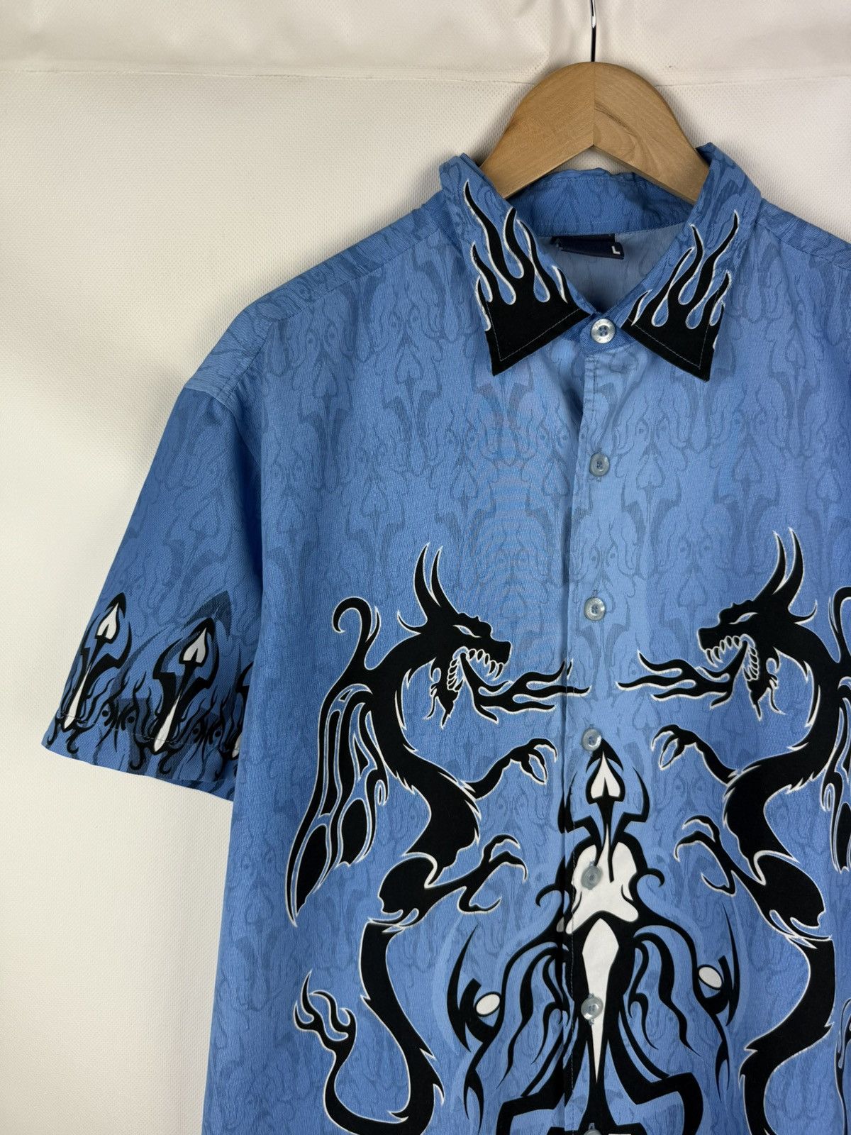 Other Fishbone Tribal Dragon Overprinted Y2K Crazy Button Up Shirt Size US L / EU 52-54 / 3 - 4 Thumbnail