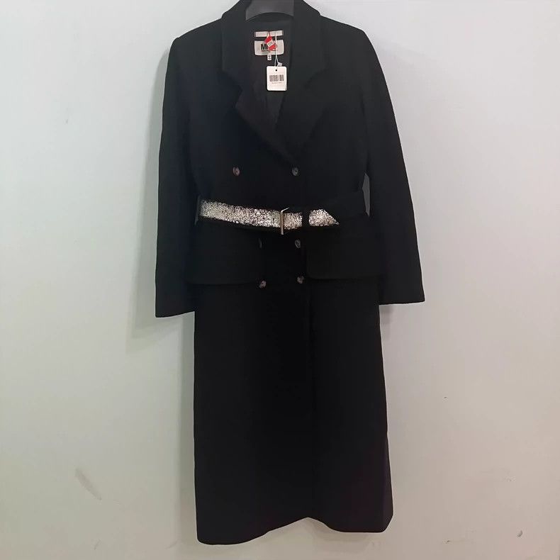 Black Wool Coat with Graffiti Design