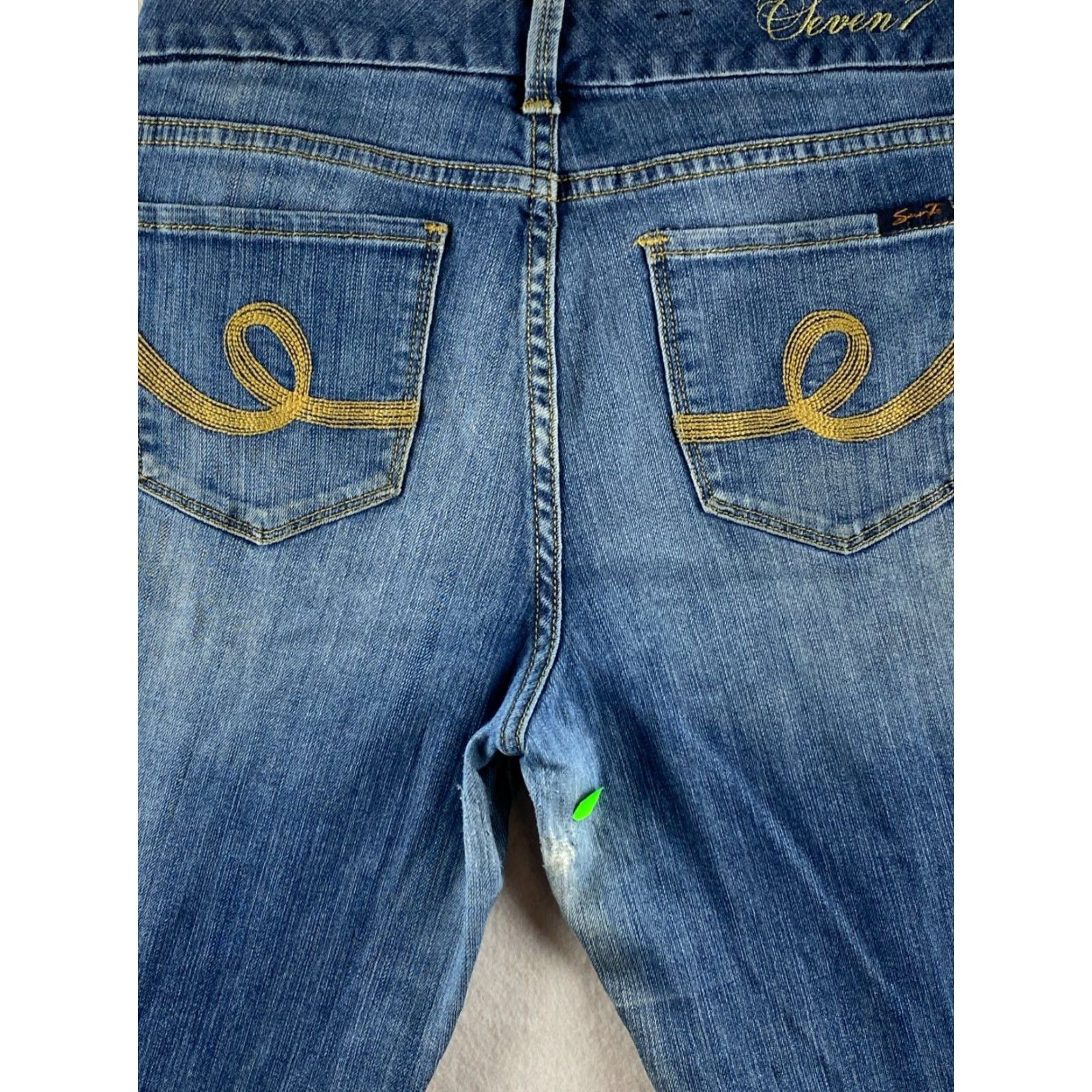 Vintage Seven7 Jeans Womens Bootcut Jeans 8 Blue Distressed Embroidered Pockets 5-Pocket Denim Cotton Spandex Regular Slim Rise Mid 31.5 Inseam Size 30" / US 8 / IT 44 - 7 Thumbnail
