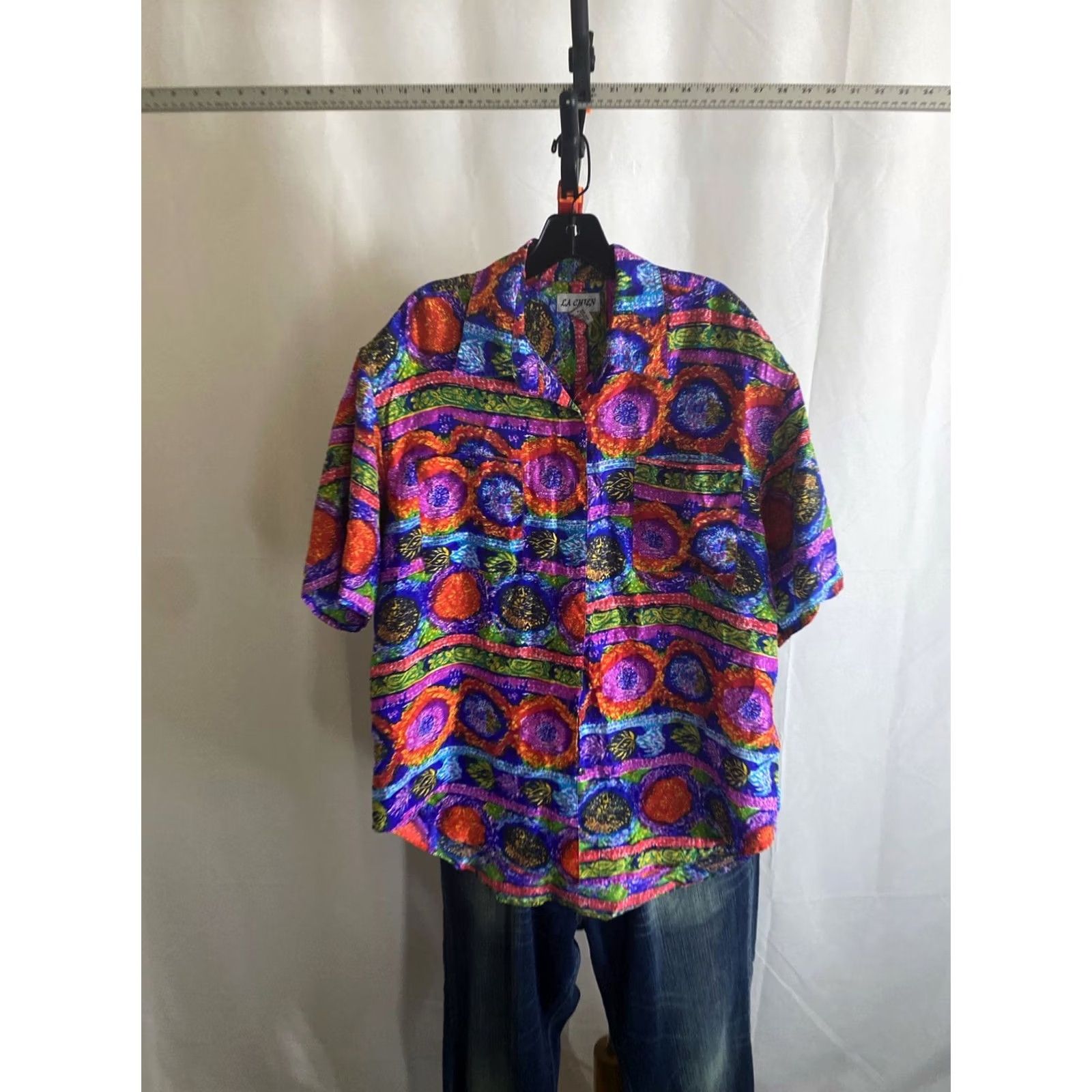 Bonobos WOMENS La Chien 100% Silk Artwork Padded Shoulders Shirt Large L Length 33 Size L / US 10 / IT 46 - 2 Thumbnail