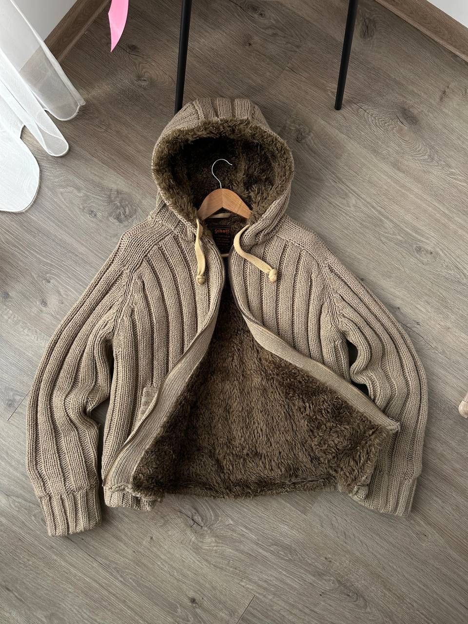Japanese Brand × Schott × Vintage Vintage Schott NYC Faux Fur Beige Ribbed Knit Sweater Jacket Size US M / EU 48-50 / 2 - 13 Thumbnail