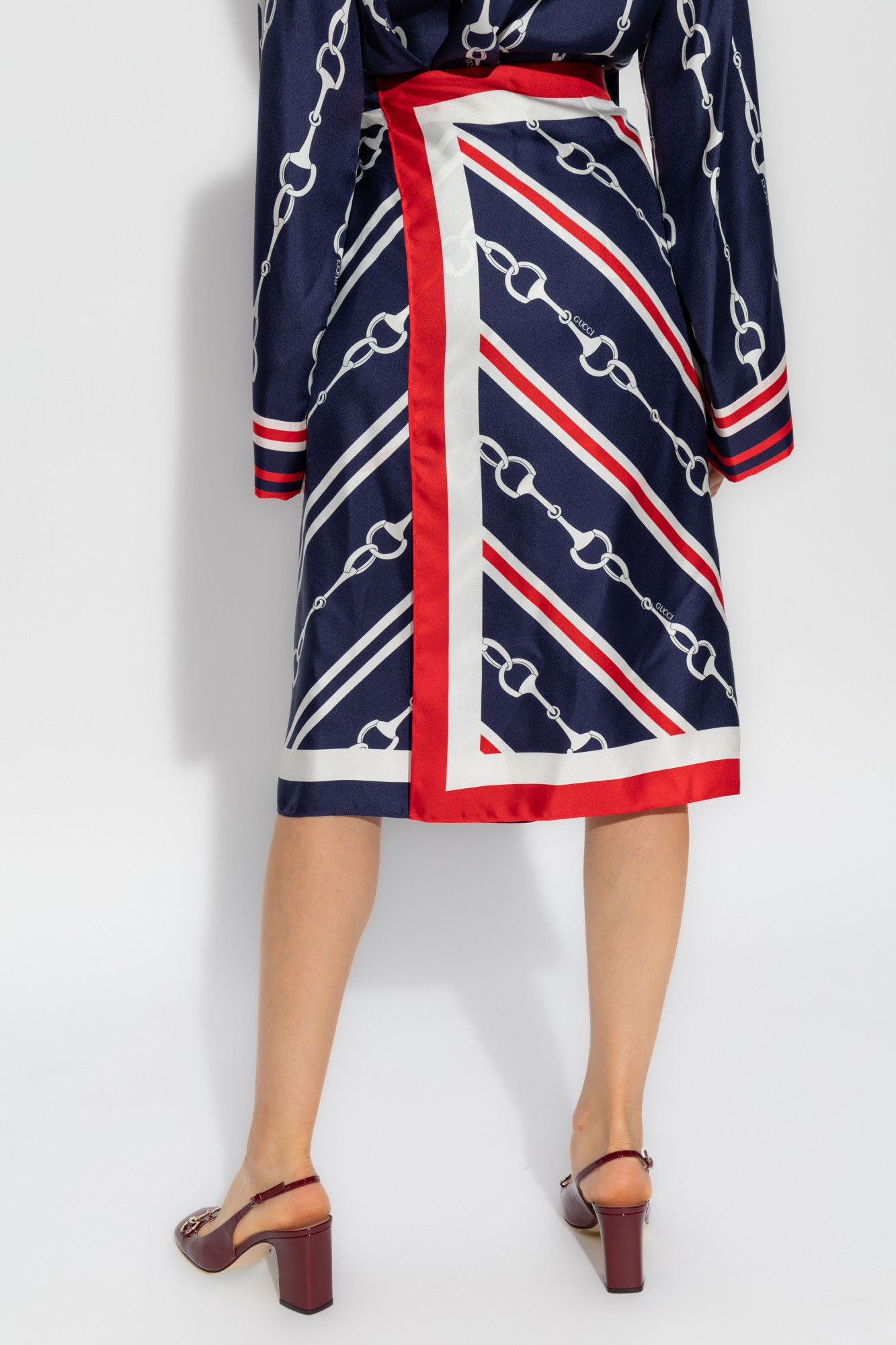 Gucci o1la5ras0526 Horsebit Print Silk Twill Skirt in Multicolor Size 26" / US 2 / IT 38 - 4 Thumbnail