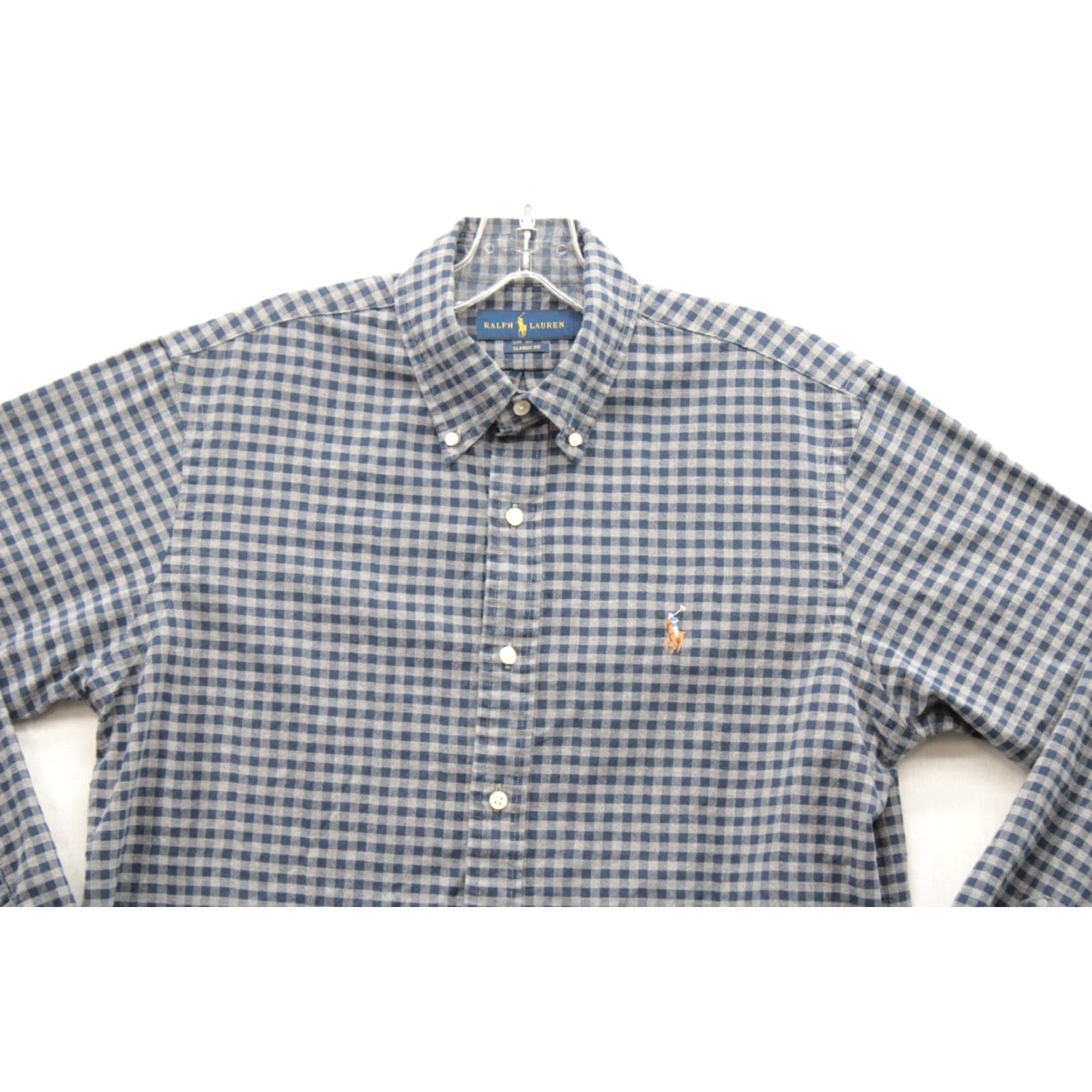 Polo Ralph Lauren Ralph Lauren Shirt Men's Medium Blue Gray Gingham Plaid Classic Fit Long Sleeve Shirt Size US M / EU 48-50 / 2 - 3 Thumbnail
