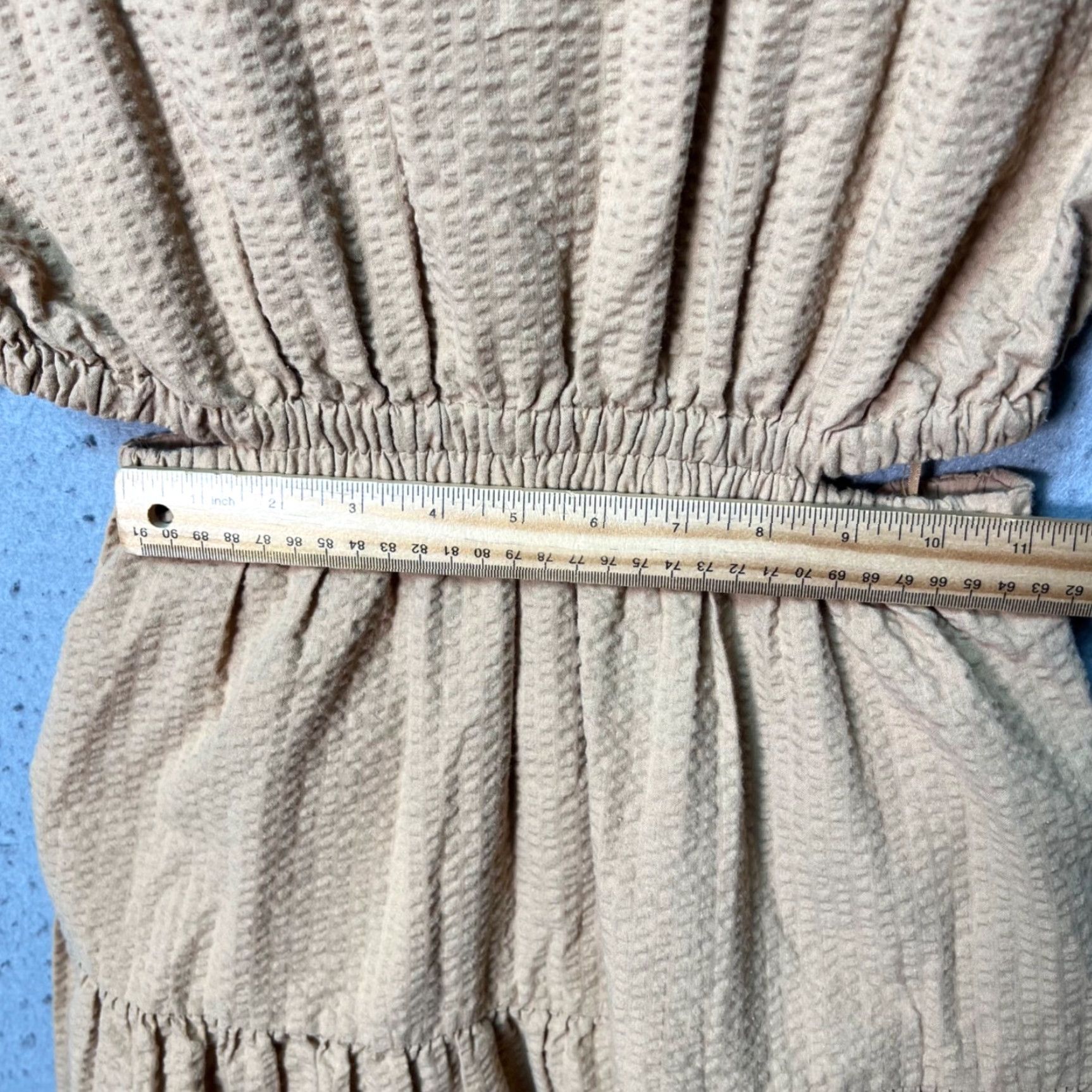 Madewell Madewell Dress Beig e Short Puff Sleeve Textured Cotton Elastic Waist Button Back A-Line Mini Women S Small Size S / US 4 / IT 40 - 7 Thumbnail
