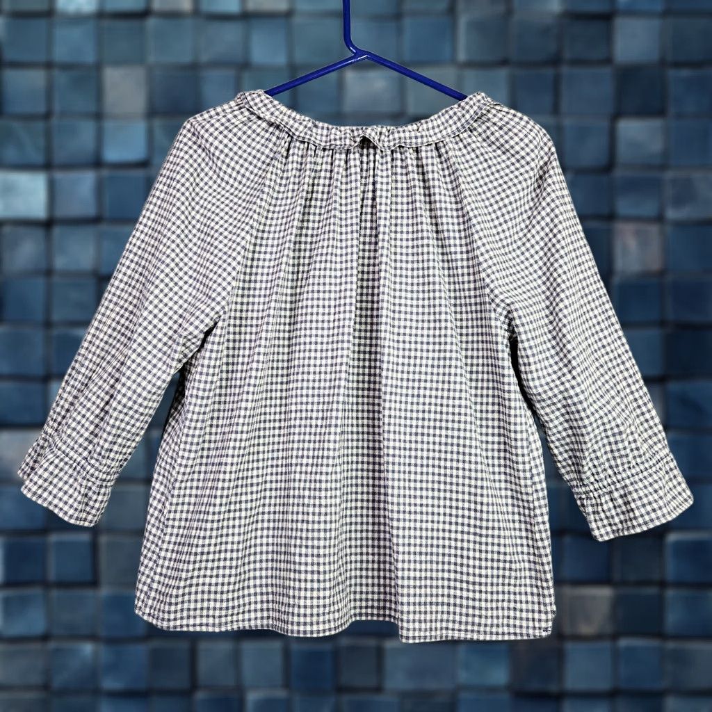 ba&sh ba&sh Blouse Women’s Blue White Gingham Peasant Long Sleeve V-Neck Pullover Size 2 Multicolor Casual Shirt Womens Size XS / US 0-2 / IT 36-38 - 1 Thumbnail