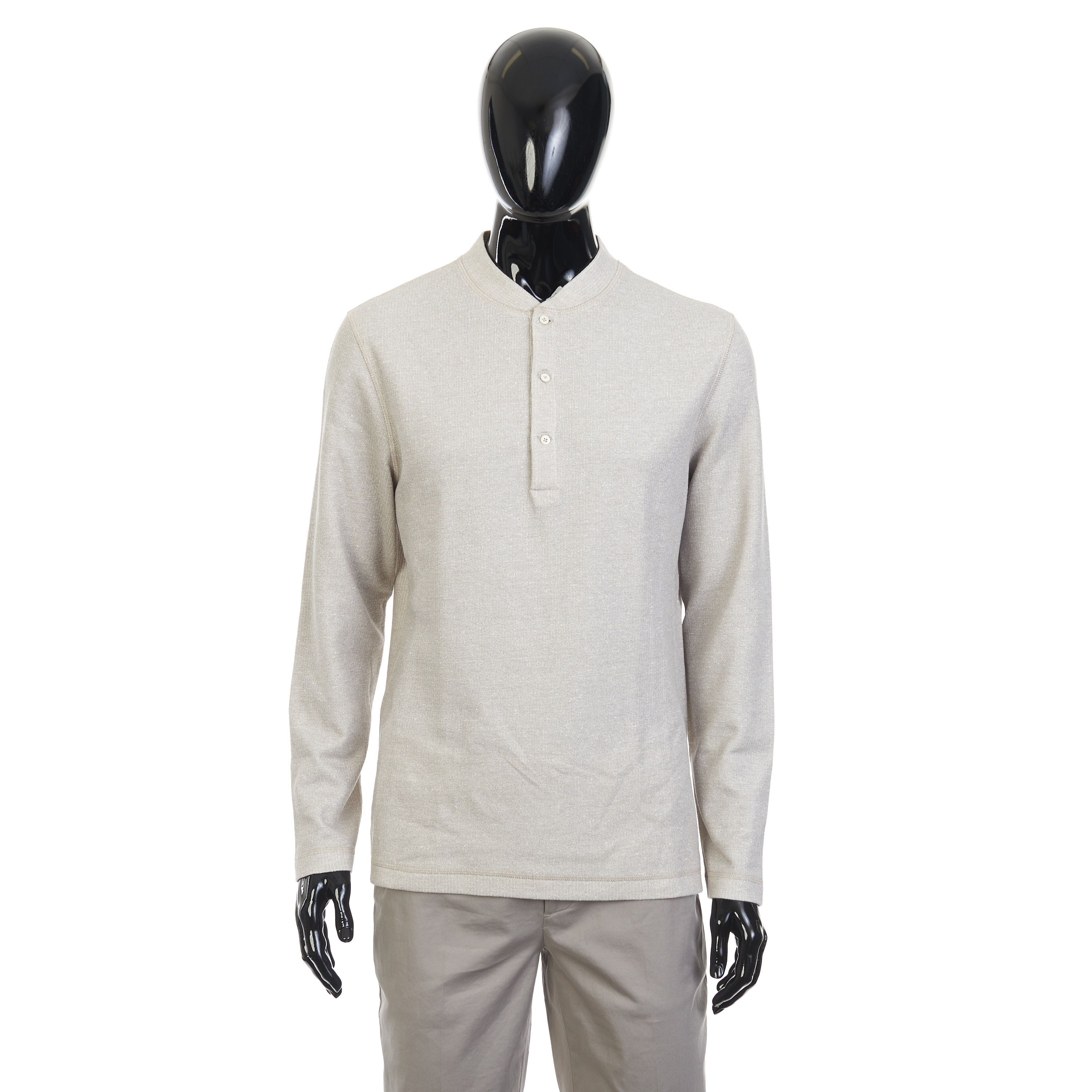 Gray Cotton & Linen Shirt - Henley Collar Size L