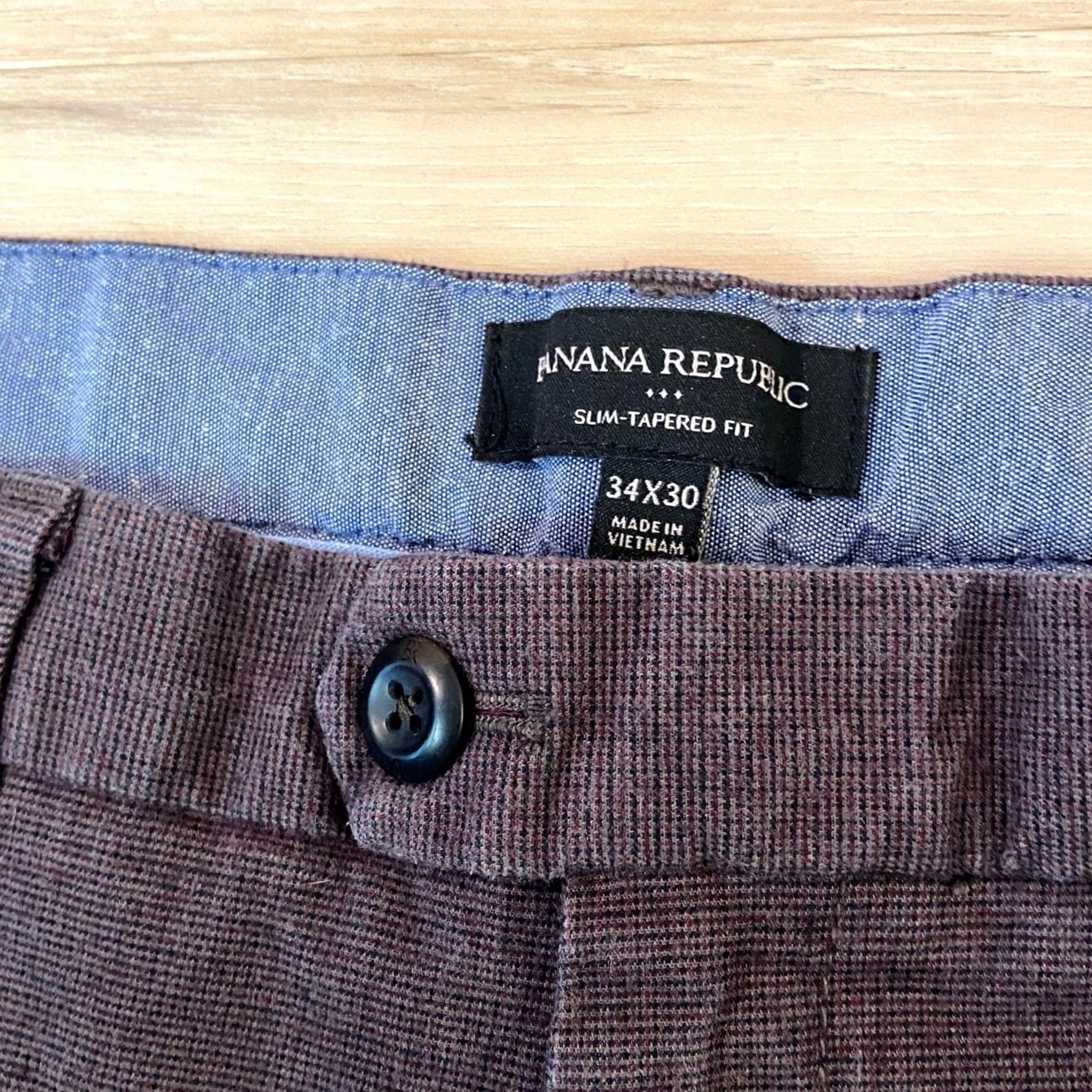 Banana Republic Banana Republic Slim-Tapered Fit Pants Mens 34x27 Burgundy Textured Chinos Size US 34 / EU 50 - 2 Thumbnail