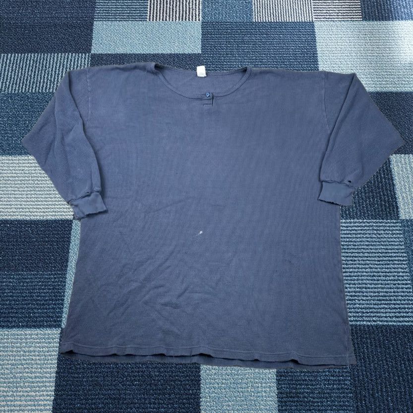 Lands' End VINTAGE Lands' End Thermal Shirt Women L Blue 1 Button Henley Waffle Knit 80s Size L / US 10 / IT 46 - 1 Thumbnail