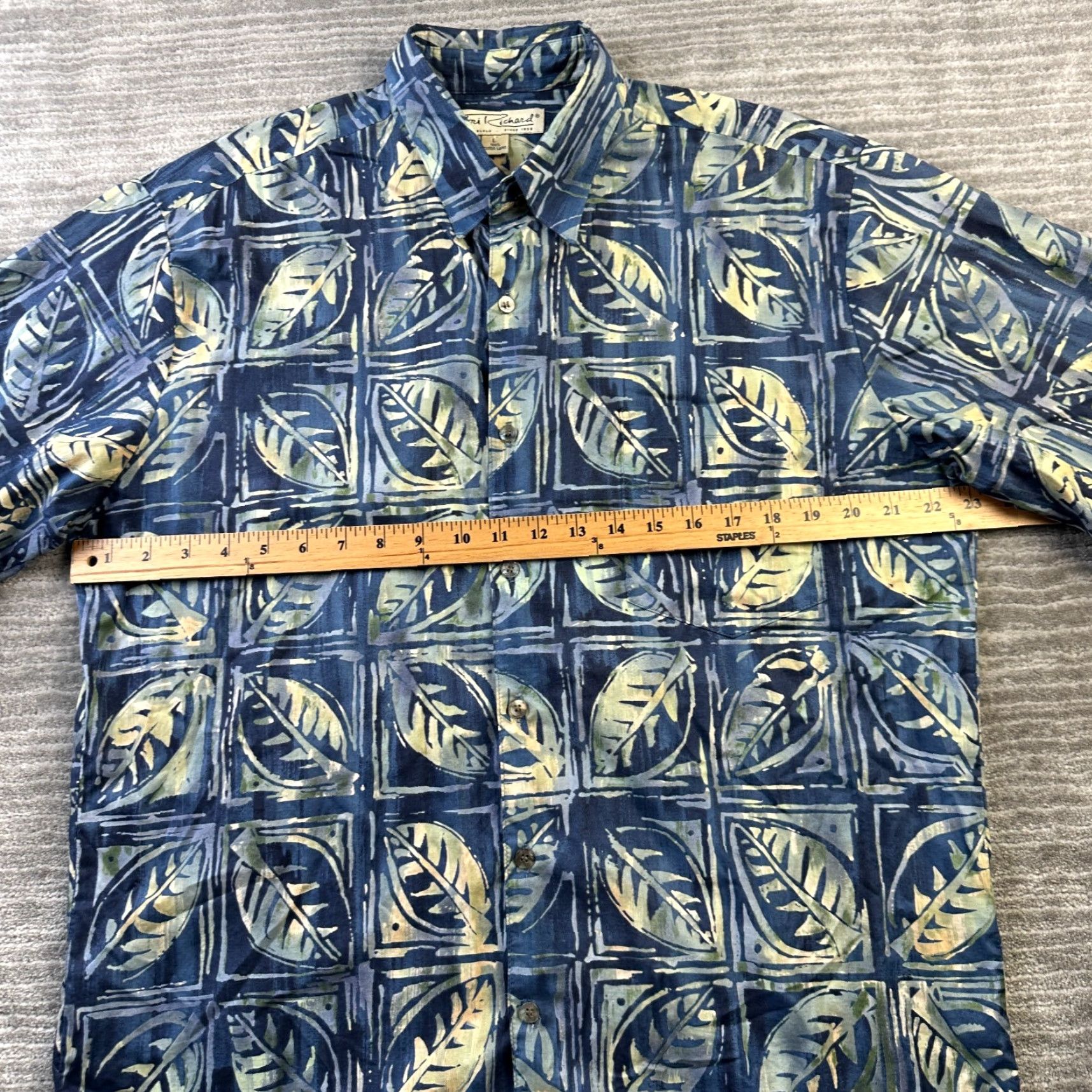 Tori Richard Tori Richard Shirt Mens L Blue Geometric Palms Button Up Hawaiian Multicolor Cotton Lawn Size US L / EU 52-54 / 3 - 7 Thumbnail