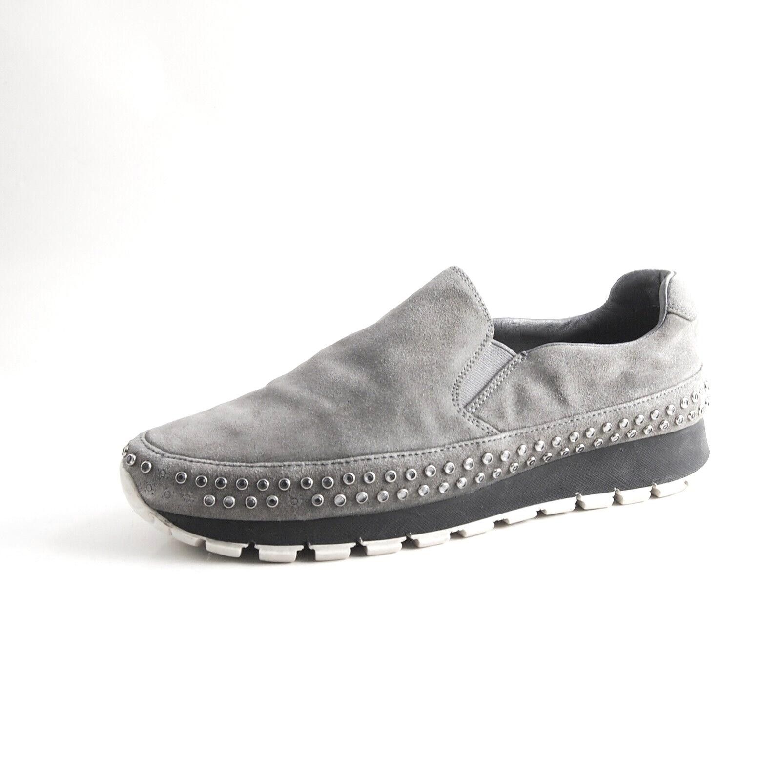 Prada Prada Slip Ons Sneakers Gray Suede Studded EU 38 US 8 Size US 8 / IT 38 - 1 Thumbnail