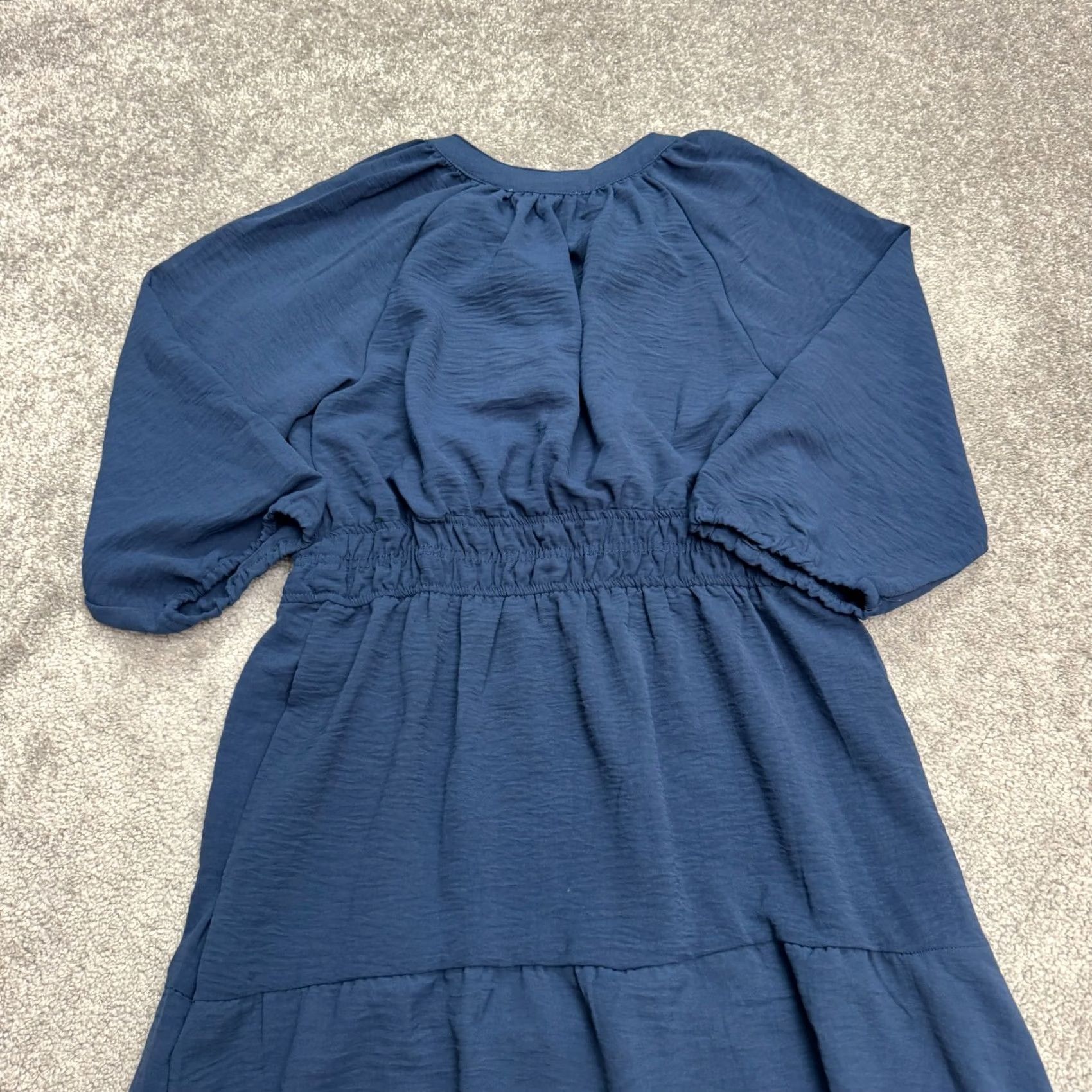 Lucky Brand Lucky Brand Boho Midi Dress Womens M Blue - V-Neck Smocked Tasseled Lightweight Rayon Polyester Casual Shirt/Shift Style Solar Bohemian 90s (N/A) Size M / US 6-8 / IT 42-44 - 4 Thumbnail